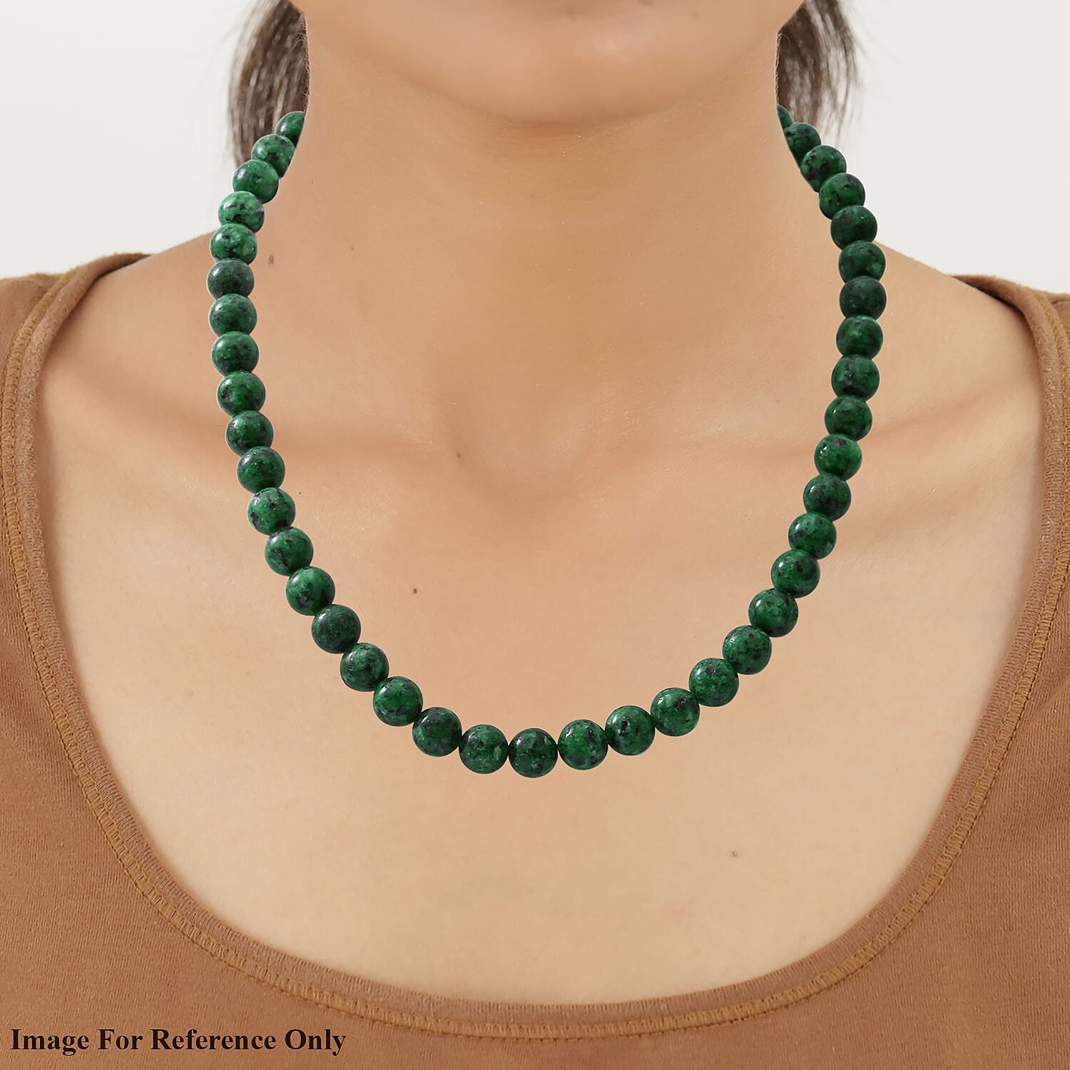 Green Jasper Beads Necklace (Size - 20) in Rhodium Overlay Sterling Silver 360.00 Ct.