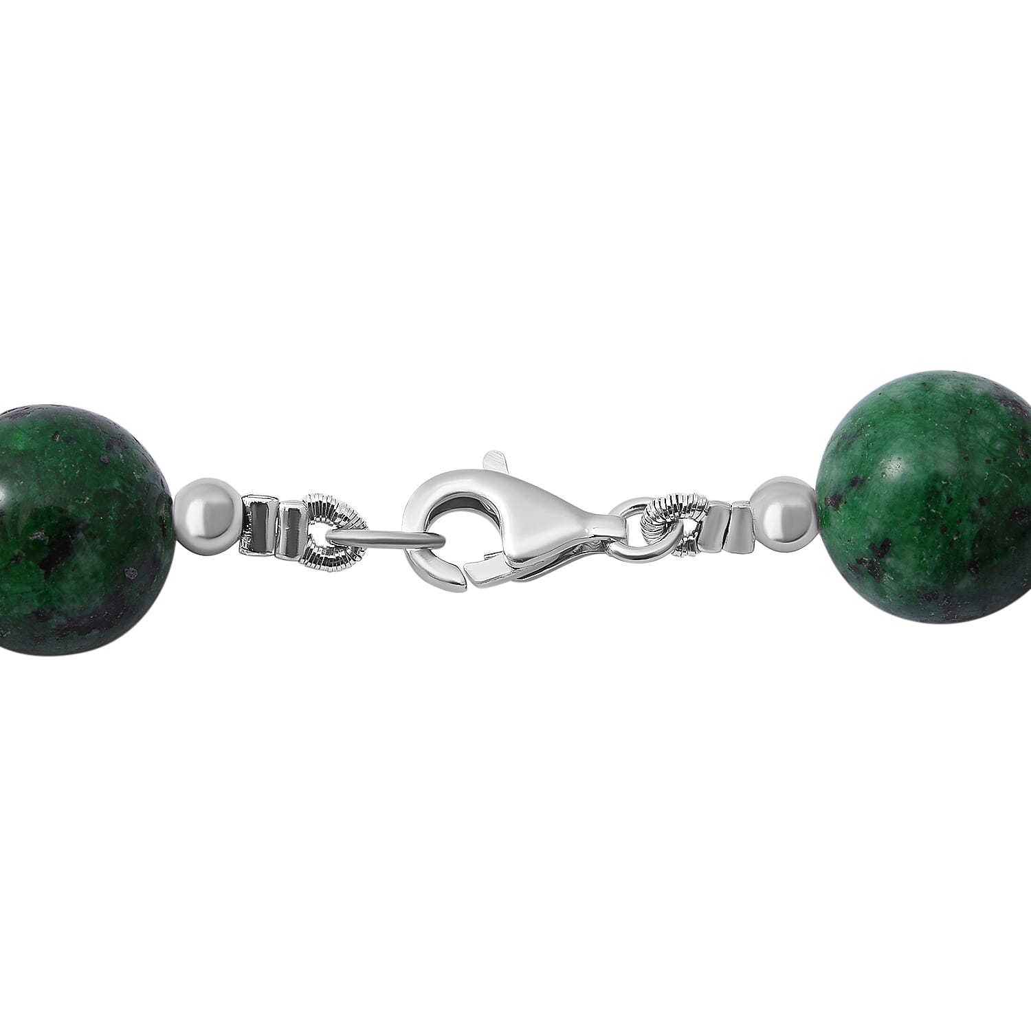 Green Jasper Beads Necklace (Size - 20) in Rhodium Overlay Sterling Silver 360.00 Ct.