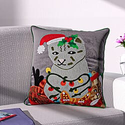 Cotton Christmas Dwarfs Embroidered Cushion Cover - Dark Grey