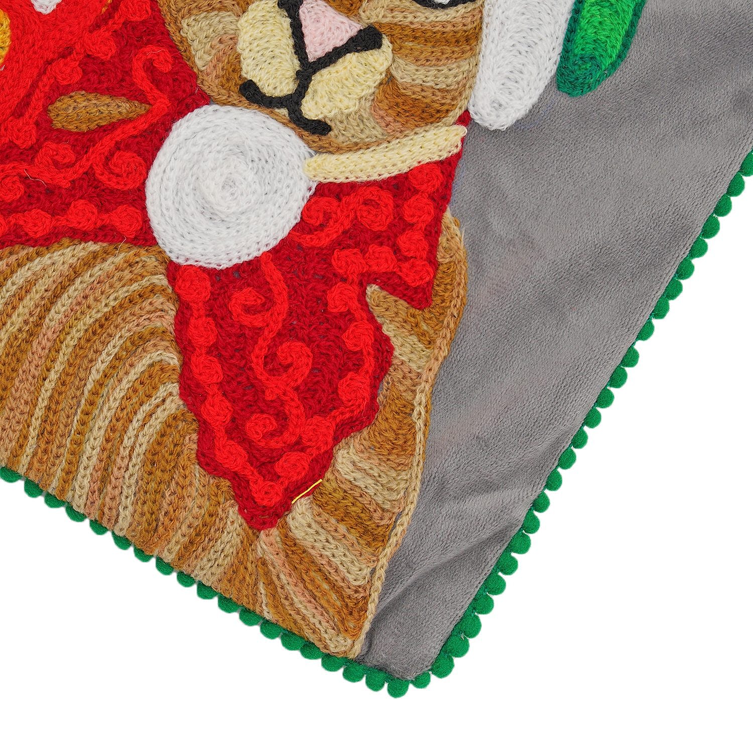 Cotton Christmas Cats Embroidered Cushion Cover (Size 45 Cm) - Dark Grey