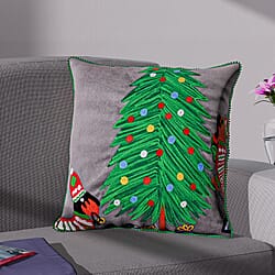 Cotton Christmas Dwarfs Embroidered Cushion Cover - Green