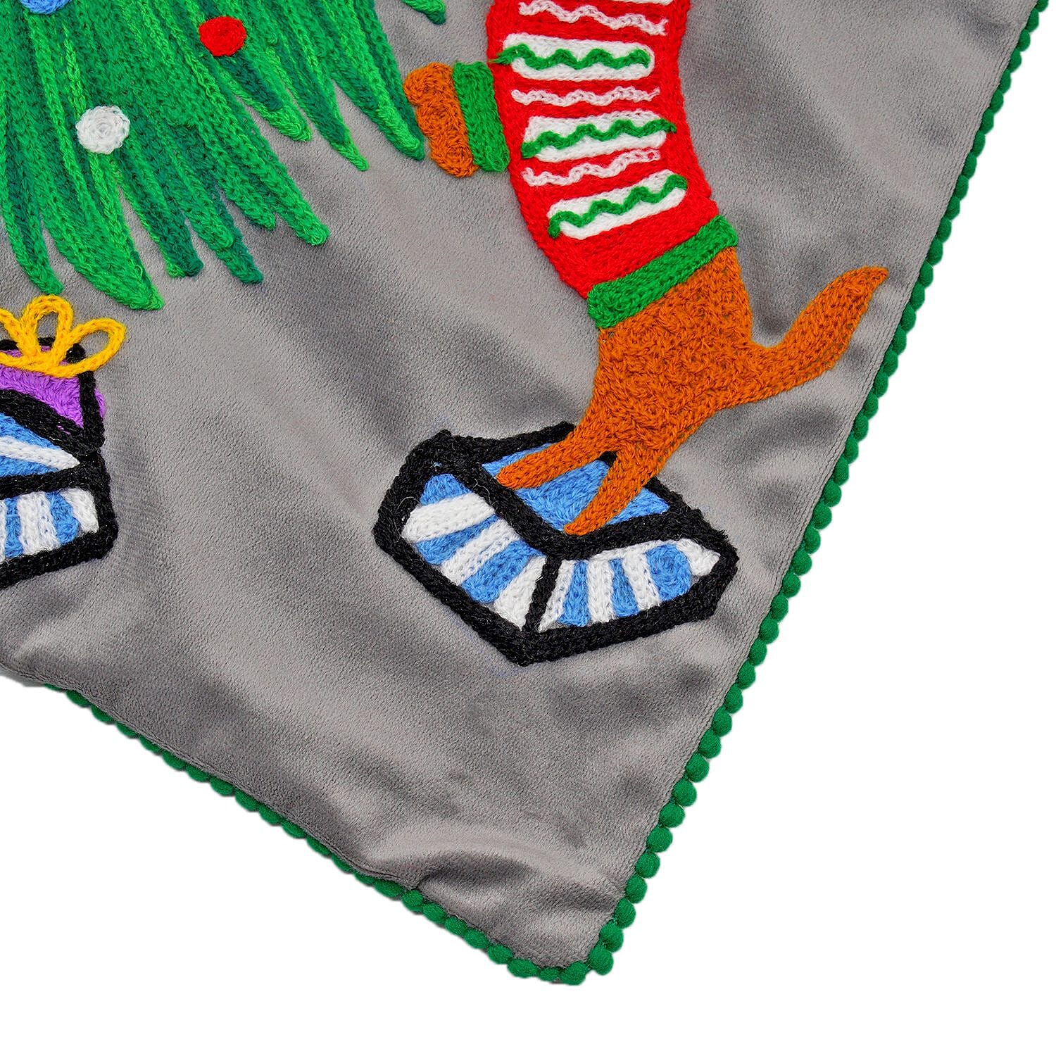 Cotton Christmas Tree-Dogs Embroidered Cushion Cover (Size 45 Cm) - Dark Grey