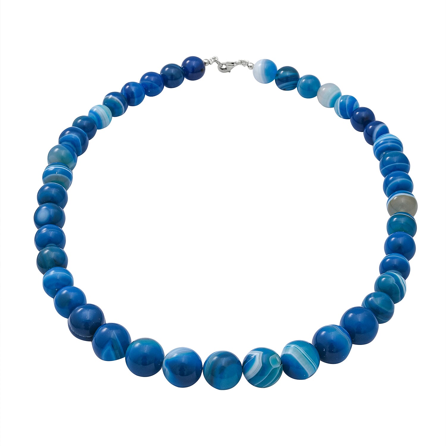 Blue Agate Beads Necklace (Size - 20) with Lobster Clasp in Rhodium Overlay Sterling Silver 350.00 Ct.