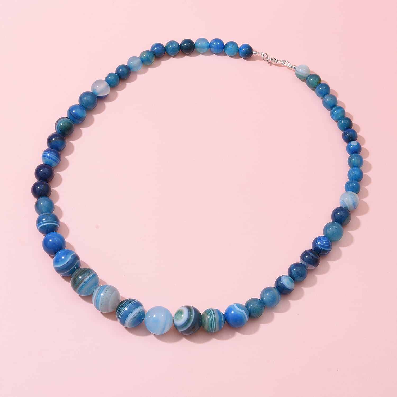 Blue Agate Beads Necklace (Size - 20) with Lobster Clasp in Rhodium Overlay Sterling Silver 350.00 Ct.