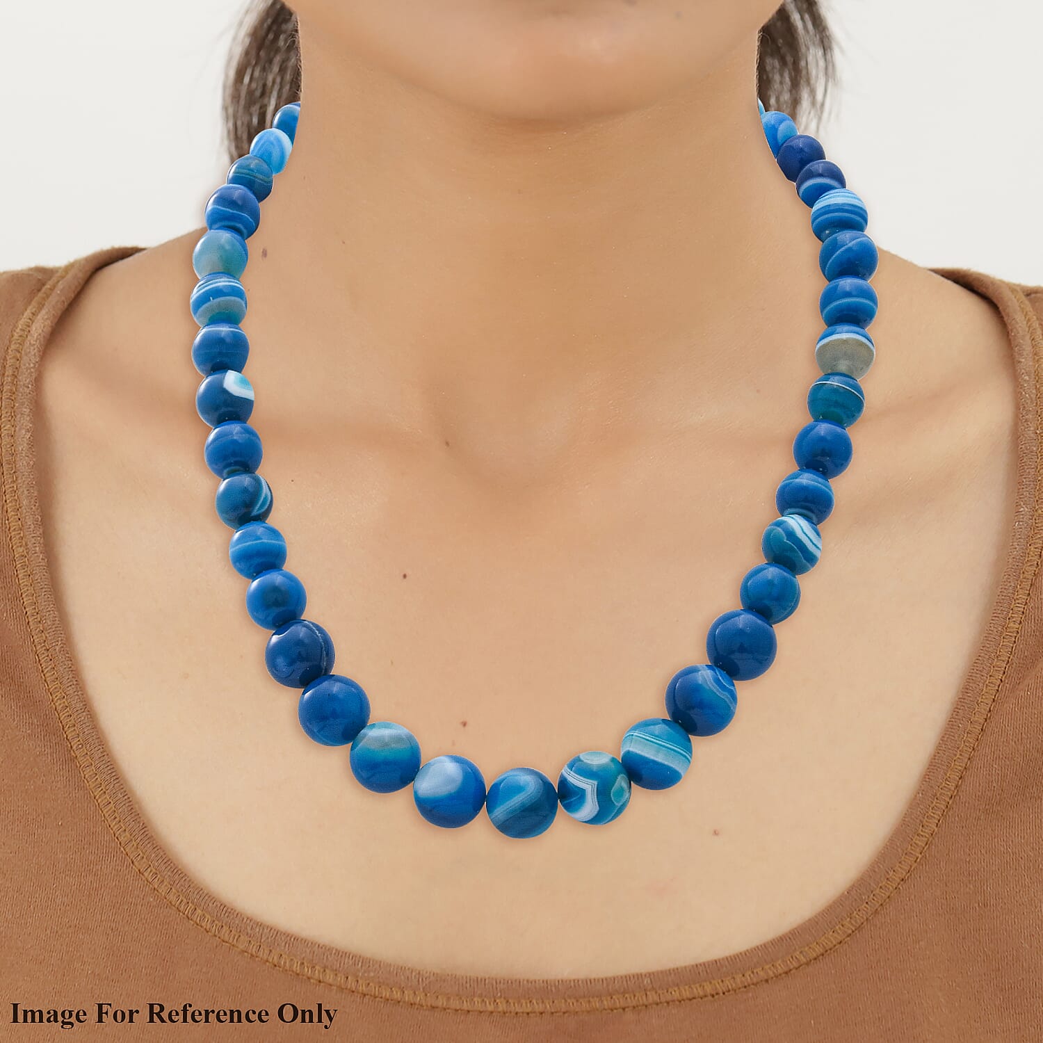 Blue Agate Beads Necklace (Size - 20) with Lobster Clasp in Rhodium Overlay Sterling Silver 350.00 Ct.