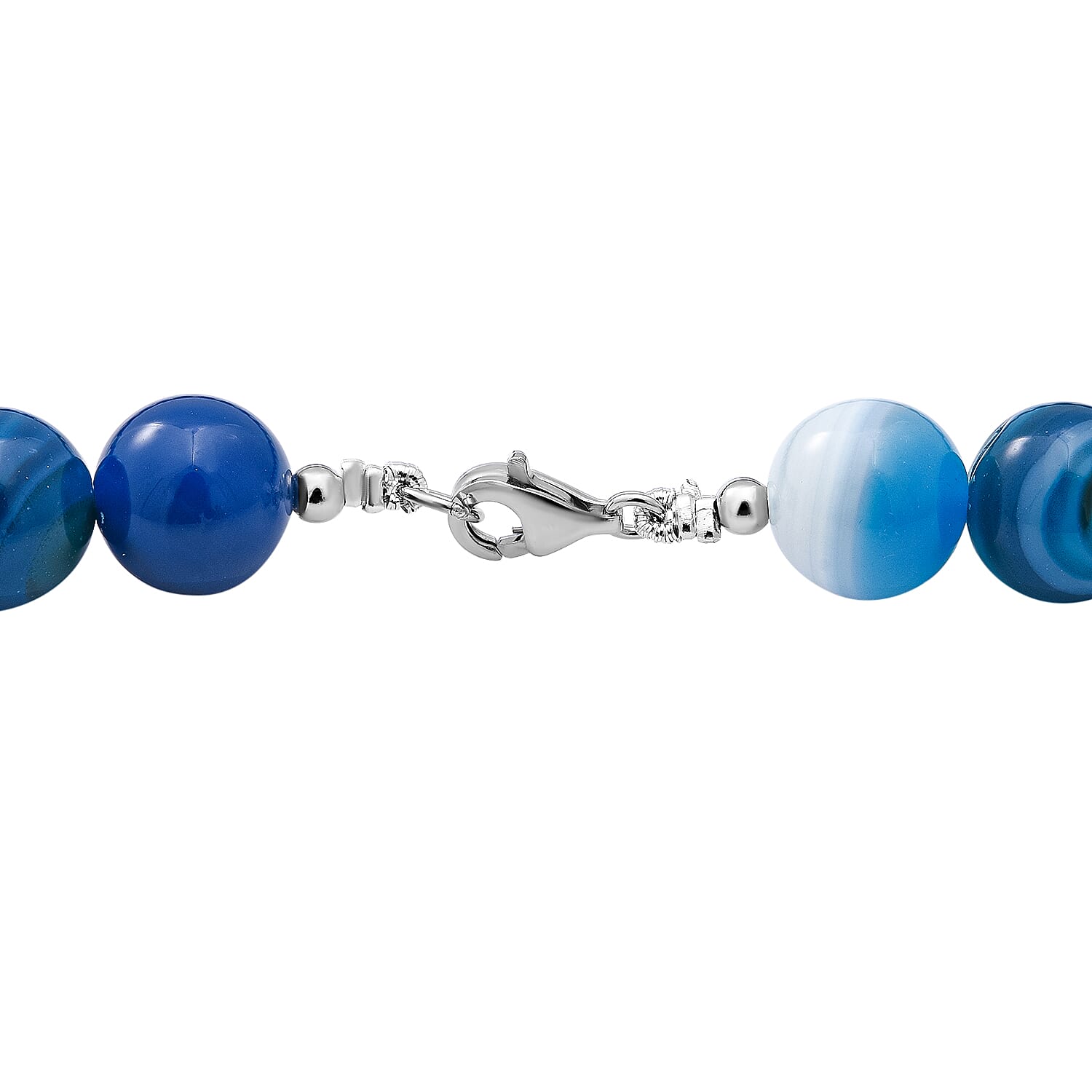 Blue Agate Beads Necklace (Size - 20) with Lobster Clasp in Rhodium Overlay Sterling Silver 350.00 Ct.