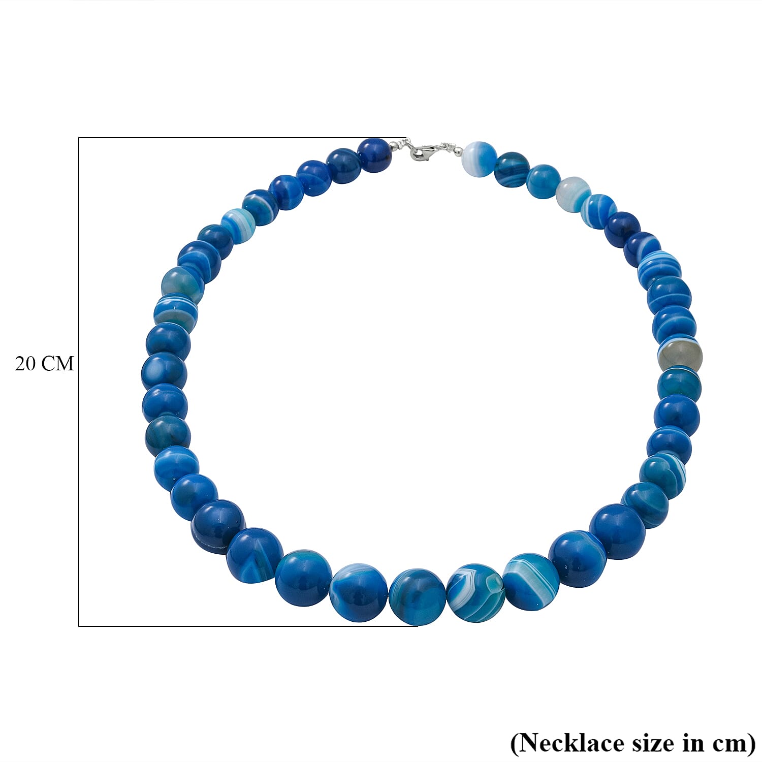 Blue Agate Beads Necklace (Size - 20) with Lobster Clasp in Rhodium Overlay Sterling Silver 350.00 Ct.