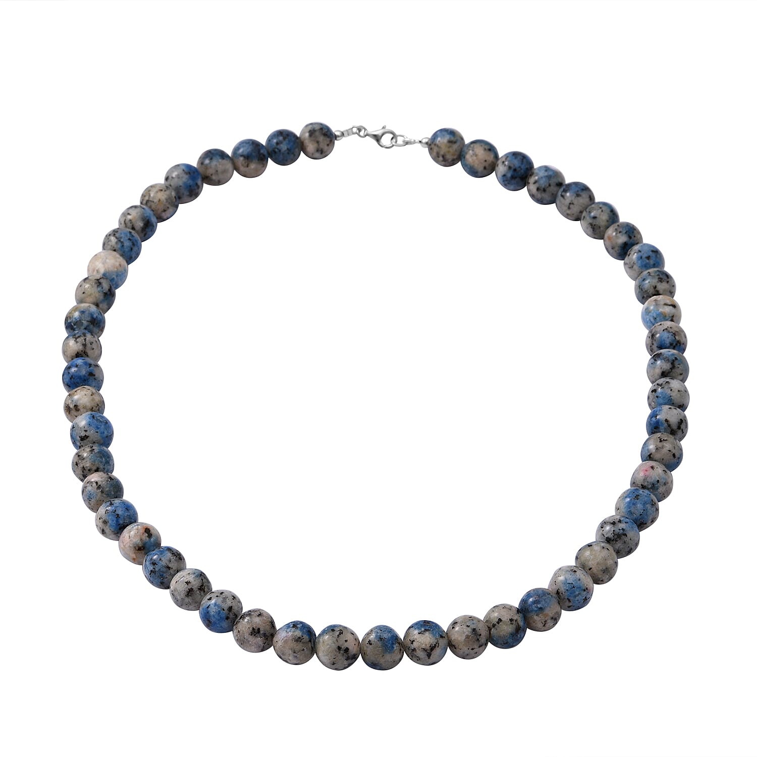 Blue Azurite Granite Necklace (Size - 20) with Lobster Clasp in Rhodium Overlay Sterling Silver 300.00 Ct.