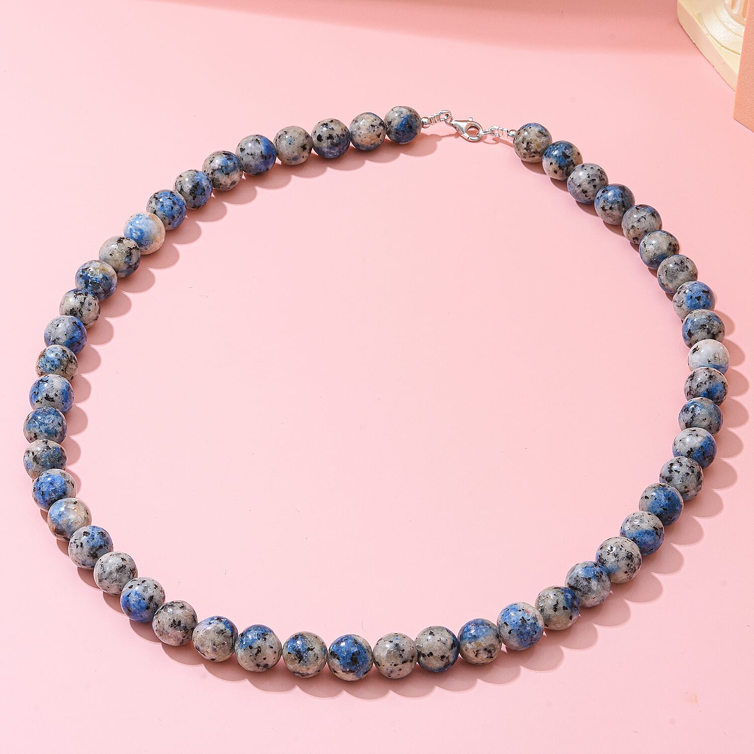 Blue Azurite Granite Necklace (Size - 20) with Lobster Clasp in Rhodium Overlay Sterling Silver 300.00 Ct.
