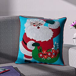 Cotton Christmas Dwarfs Embroidered Cushion Cover - Red