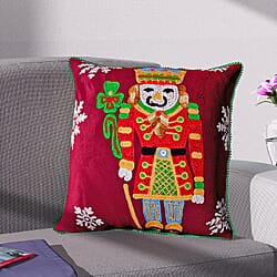 Cotton Christmas Dwarfs Embroidered Cushion Cover - Red Wine