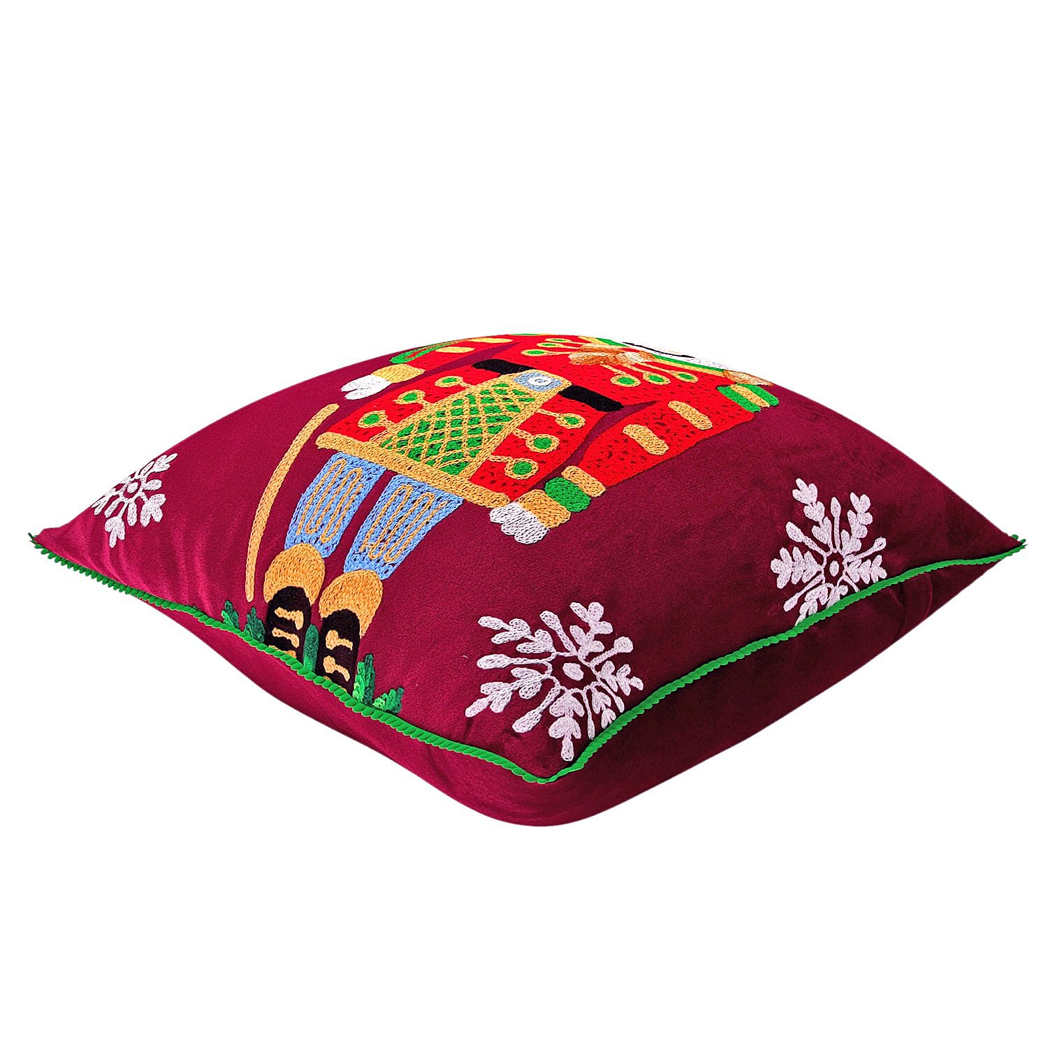 Cotton Christmas King Size Embroidered Cushion Cover (Size 45 Cm) - Red Wine