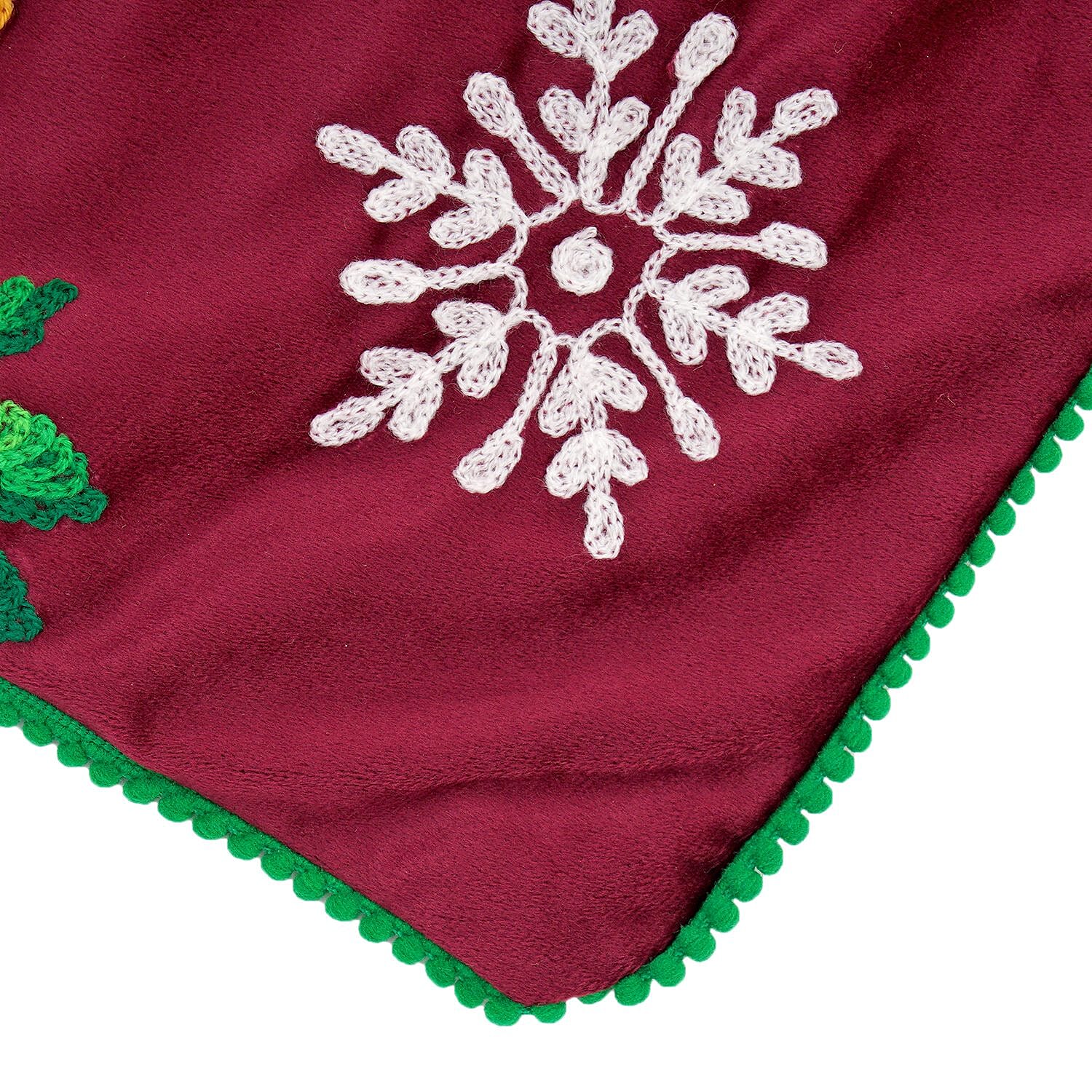 Cotton Christmas King Size Embroidered Cushion Cover (Size 45 Cm) - Red Wine