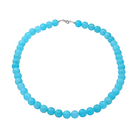 Amazonite Quartz Beads Necklace (Size 18) with Lobster Clasp in Rhodium Overlay Sterling Silver 250.00 Ct.