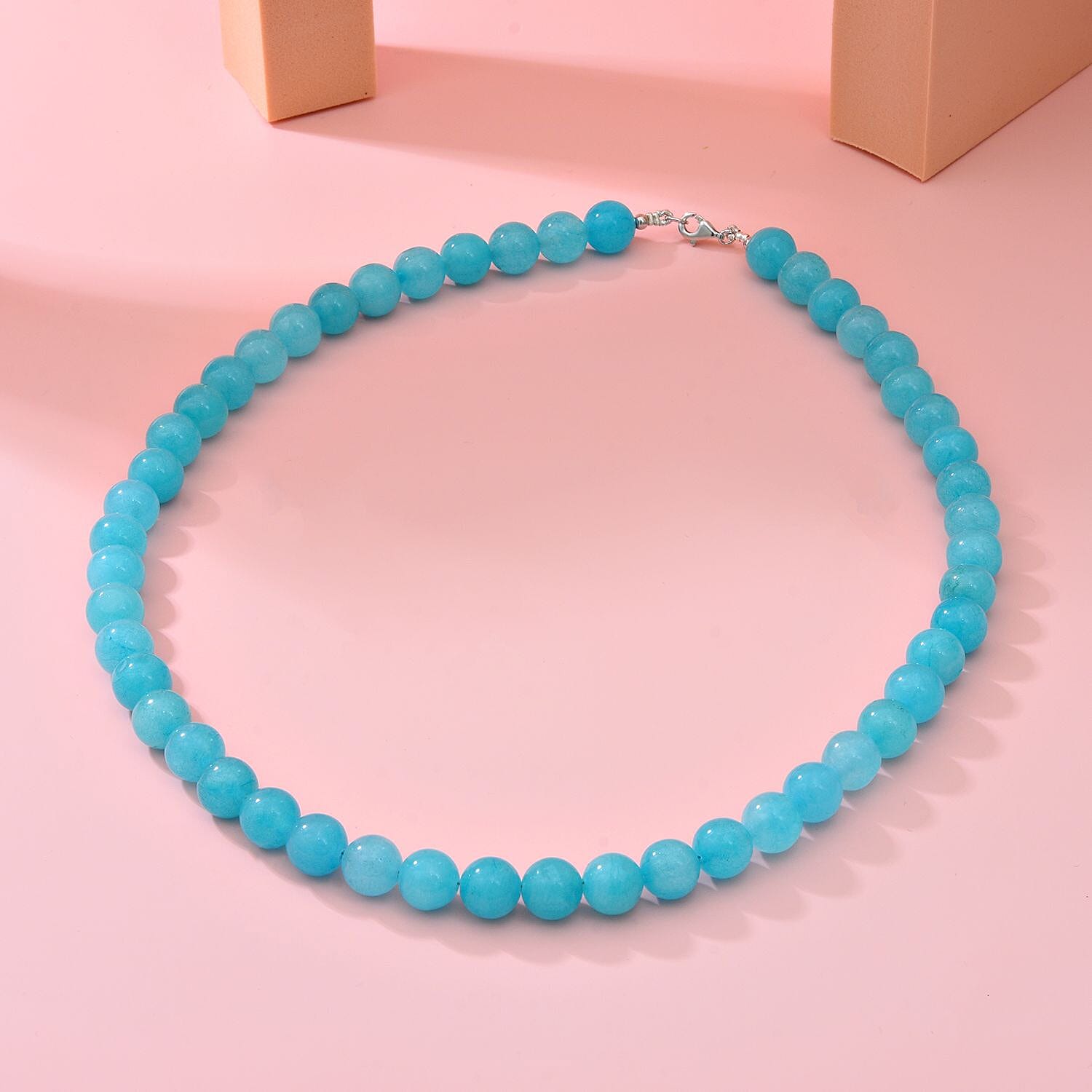 Amazonite Quartz Beads Necklace (Size 18) with Lobster Clasp in Rhodium Overlay Sterling Silver 250.00 Ct.