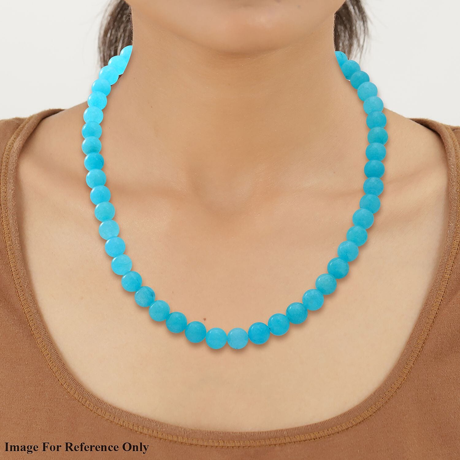 Amazonite Quartz Beads Necklace (Size 18) with Lobster Clasp in Rhodium Overlay Sterling Silver 250.00 Ct.