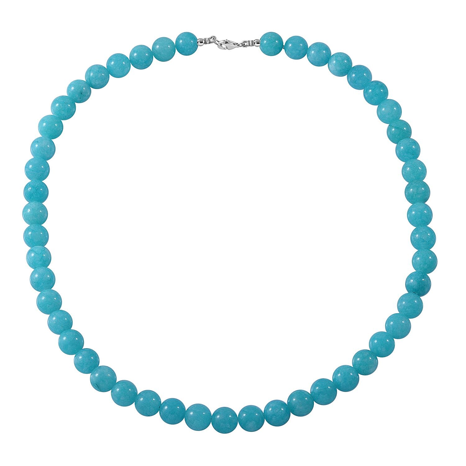 Amazonite Quartz Beads Necklace (Size 18) with Lobster Clasp in Rhodium Overlay Sterling Silver 250.00 Ct.