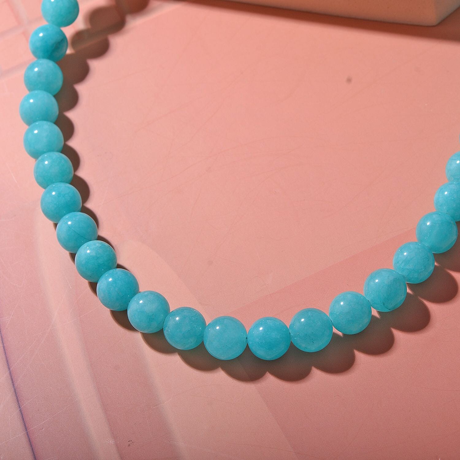 Amazonite Quartz Beads Necklace (Size 18) with Lobster Clasp in Rhodium Overlay Sterling Silver 250.00 Ct.