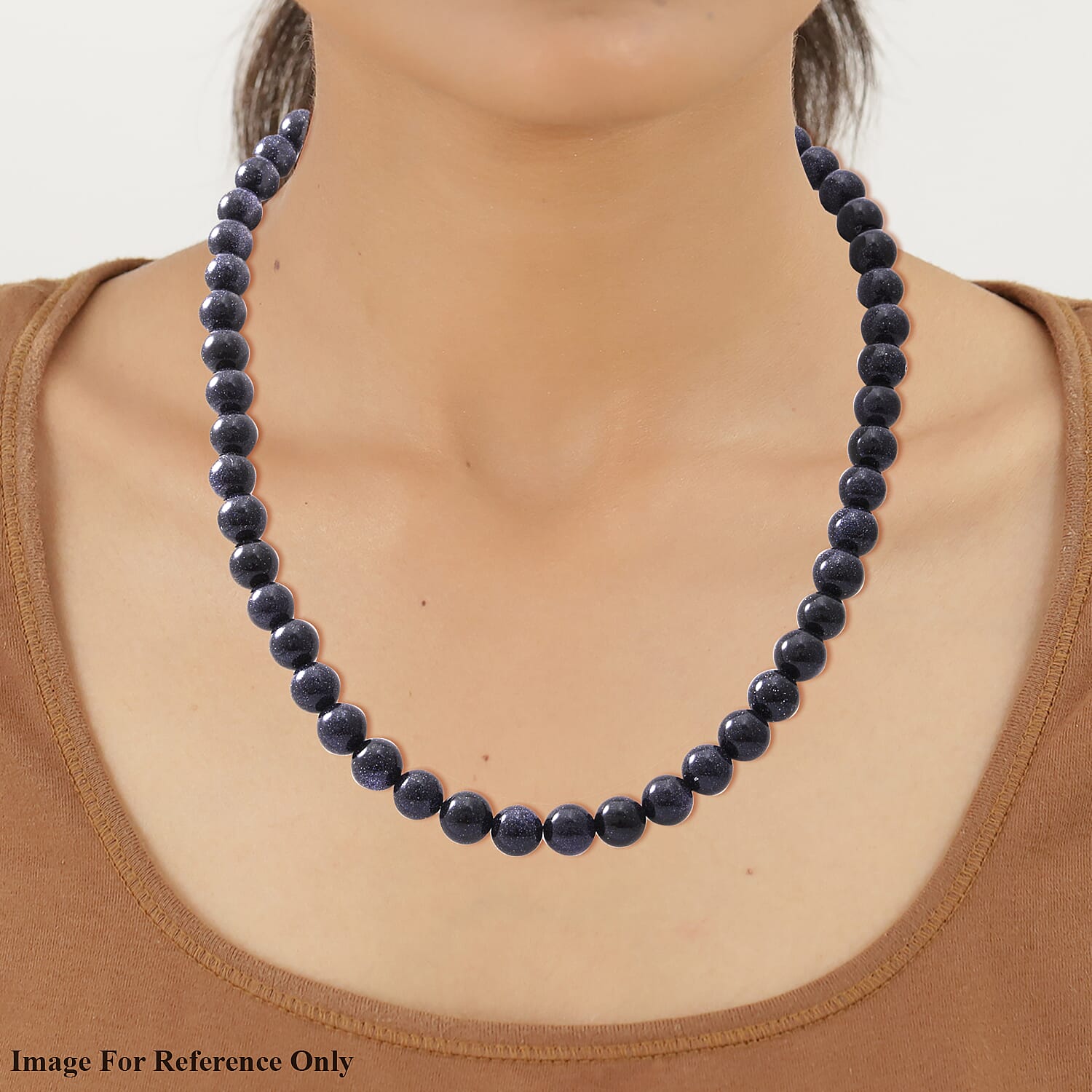 Blue Sandstone Beads Necklace (Size - 20) in  Rhodium Overlay Sterling Silver 300.00 Ct.