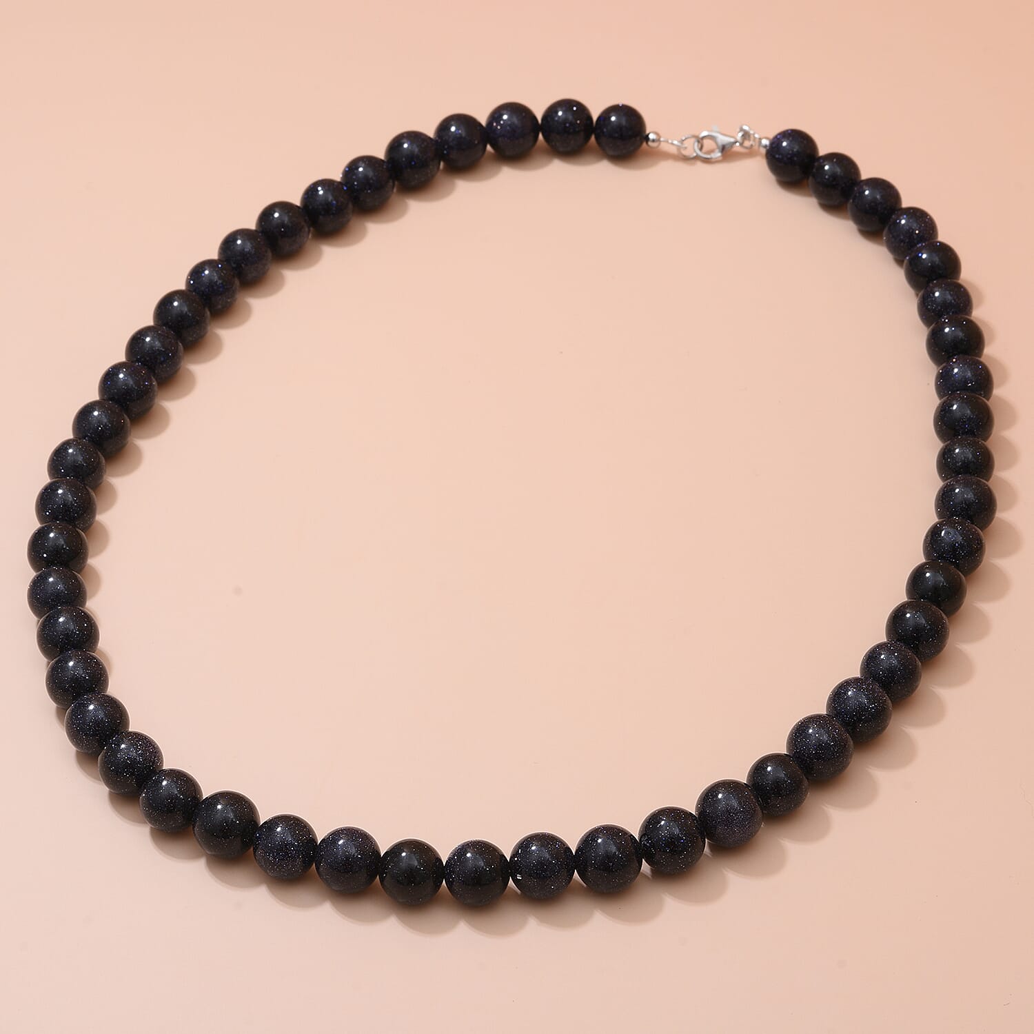 Blue Sandstone Beads Necklace (Size - 20) in  Rhodium Overlay Sterling Silver 300.00 Ct.