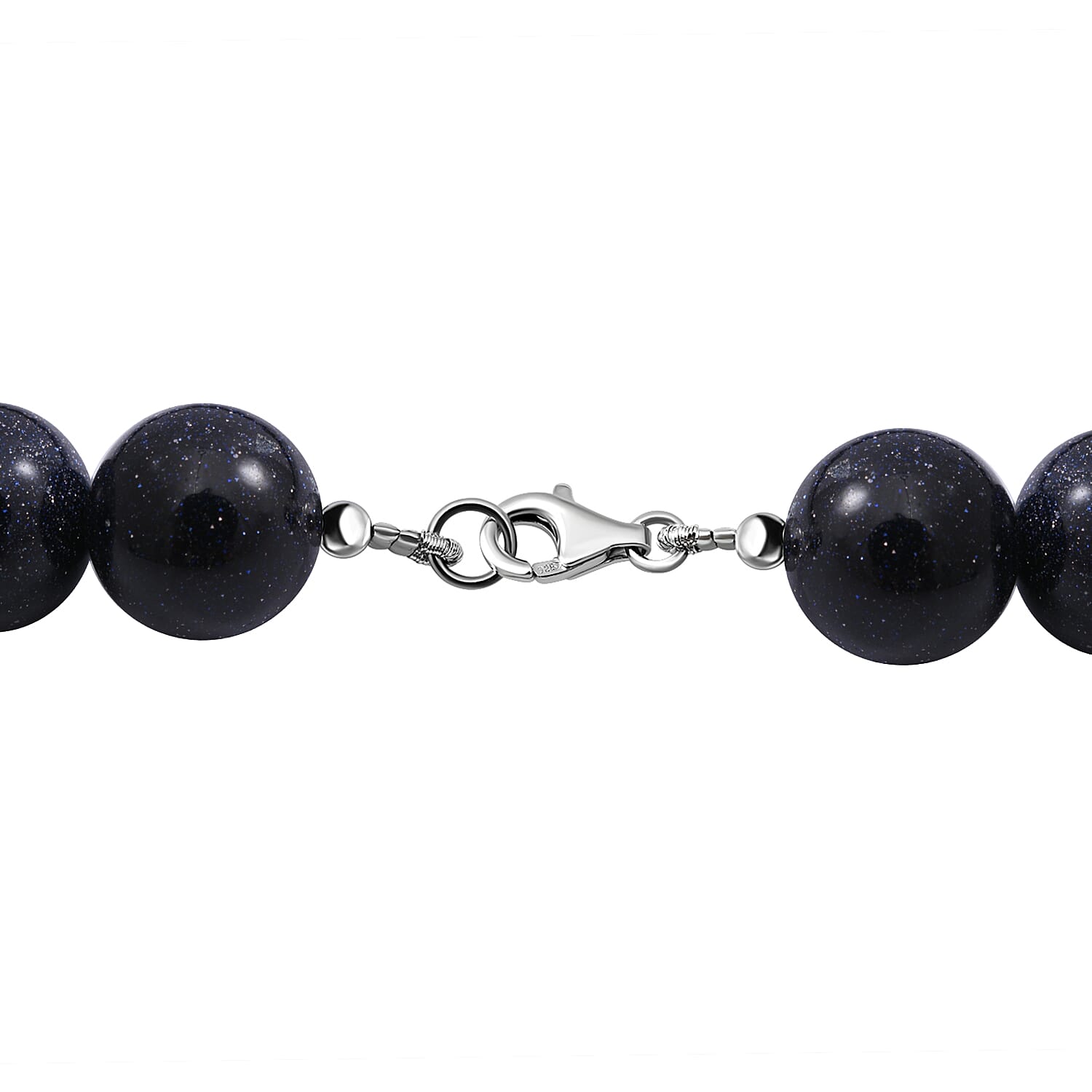 Blue Sandstone Beads Necklace (Size - 20) in  Rhodium Overlay Sterling Silver 300.00 Ct.