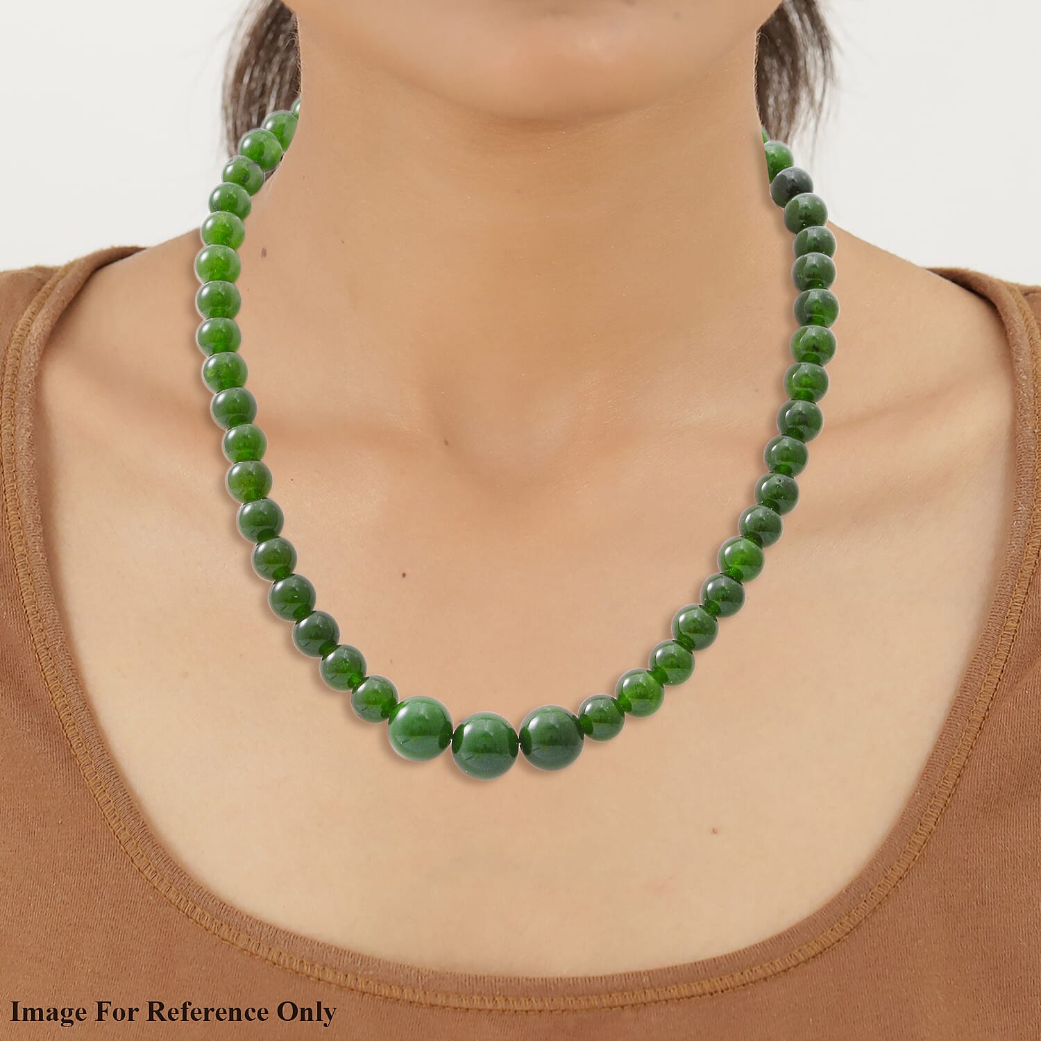 Tucson Special - Green Onyx Beads Necklace (Size - 20) in Rhodium Overlay Sterling Silver 370.00 Ct.
