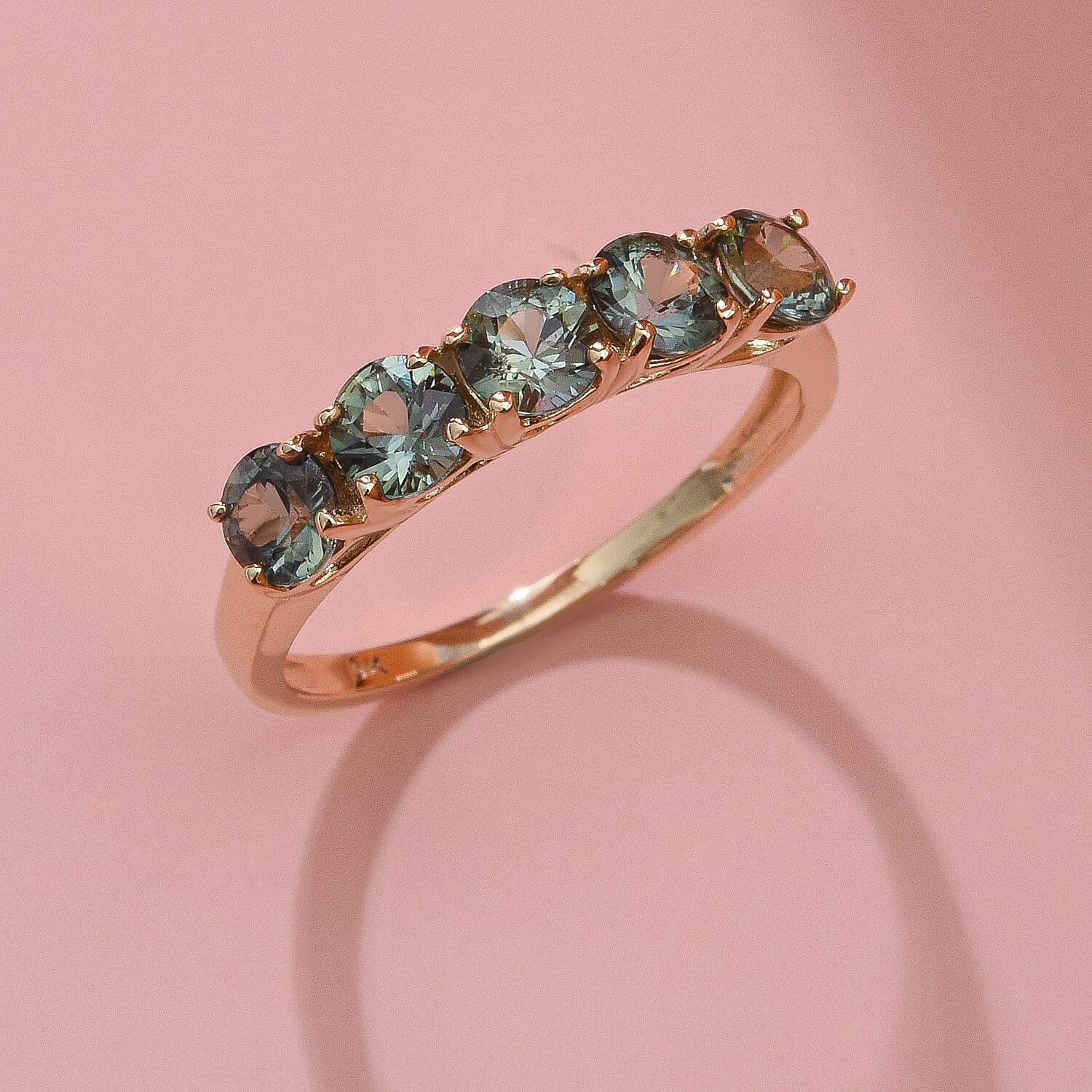 9K Yellow Gold Natural Parti Sapphire 5 Stone Ring 1.50 Ct.