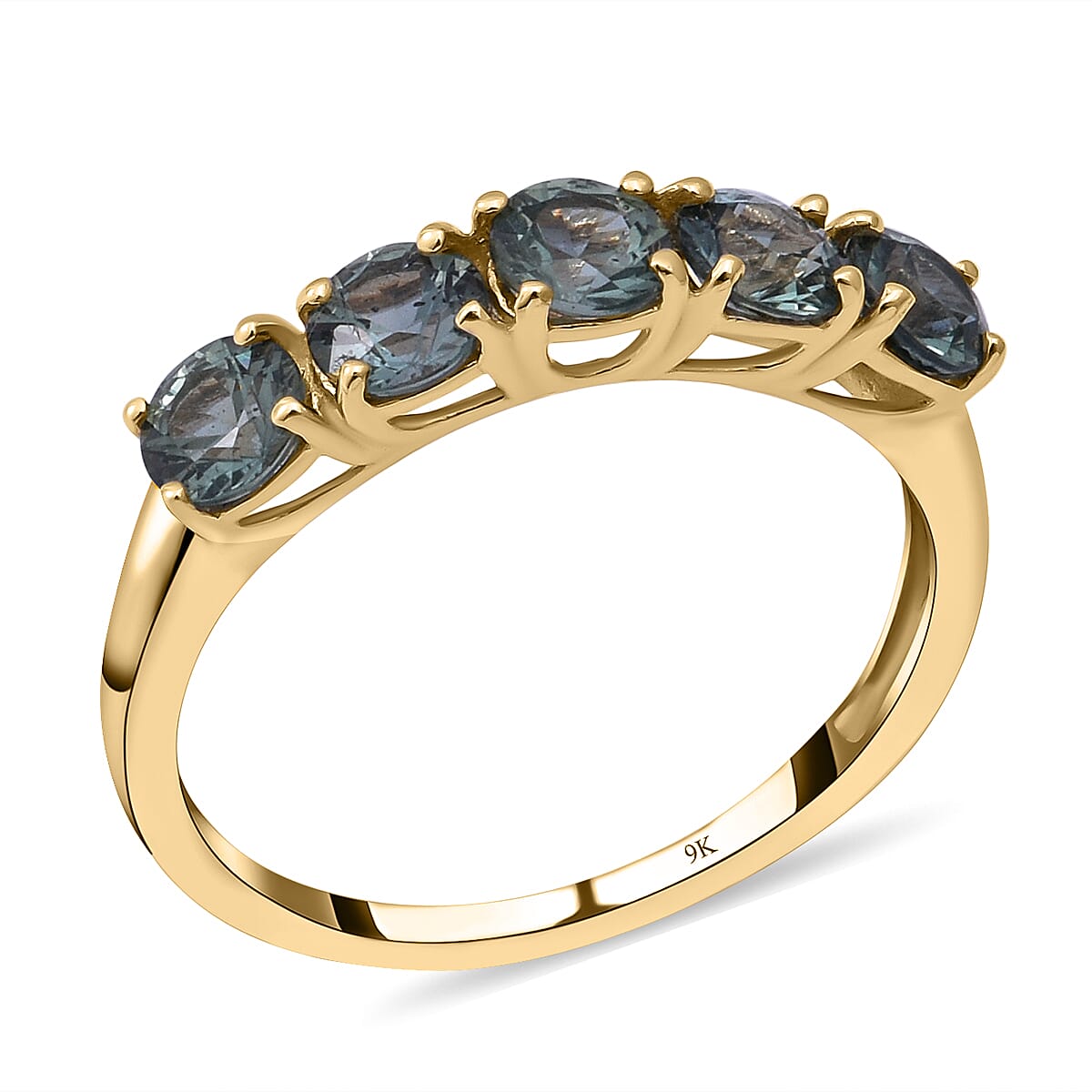 9K Yellow Gold Natural Parti Sapphire 5 Stone Ring 1.50 Ct.