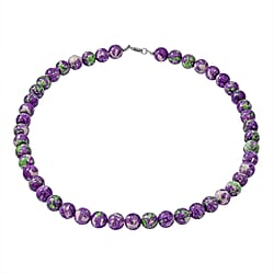 Tucson Special-Green Copper Turquoise Beads Necklace (Size - 20) in Rhodium Overlay Sterling Silver 250.0 Ct.