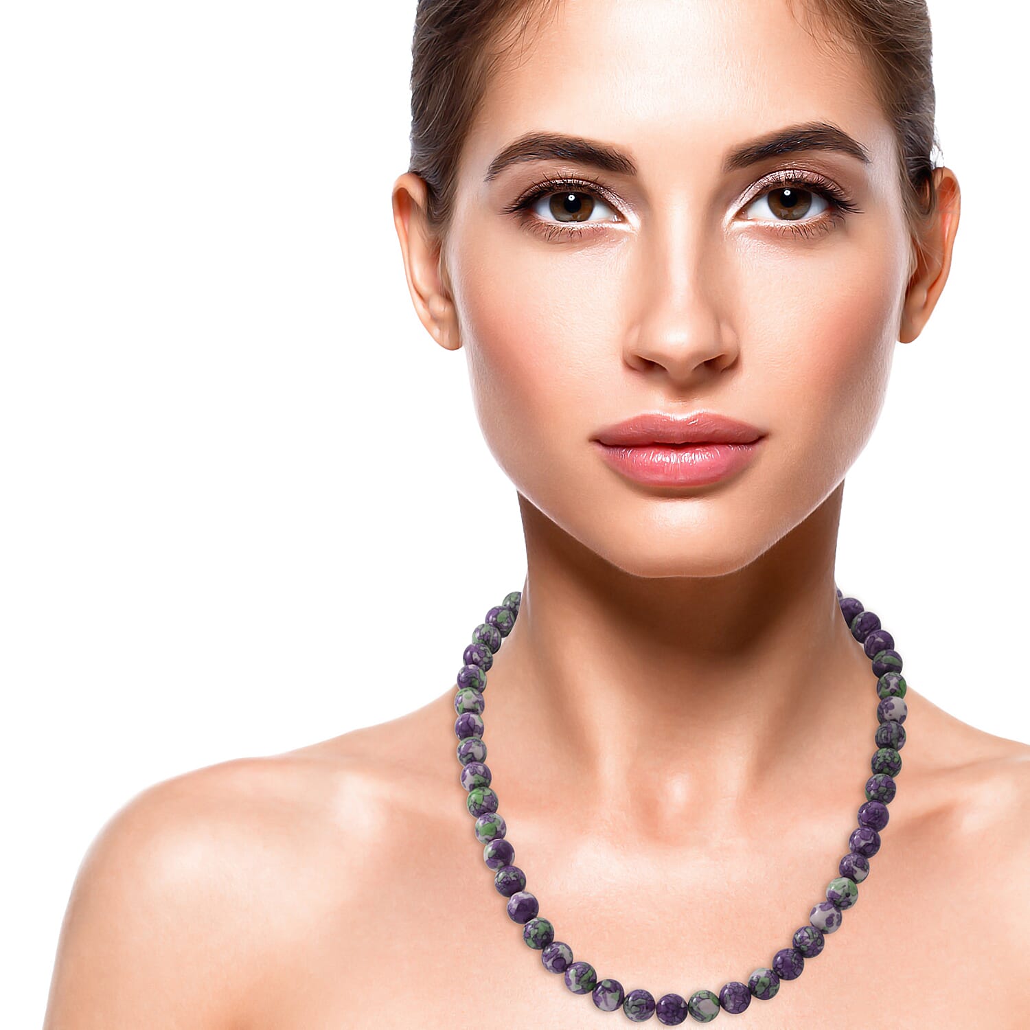 Variscite Beads Necklace (Size - 20) in Rhodium Overlay Sterling Silver 300 Ct.