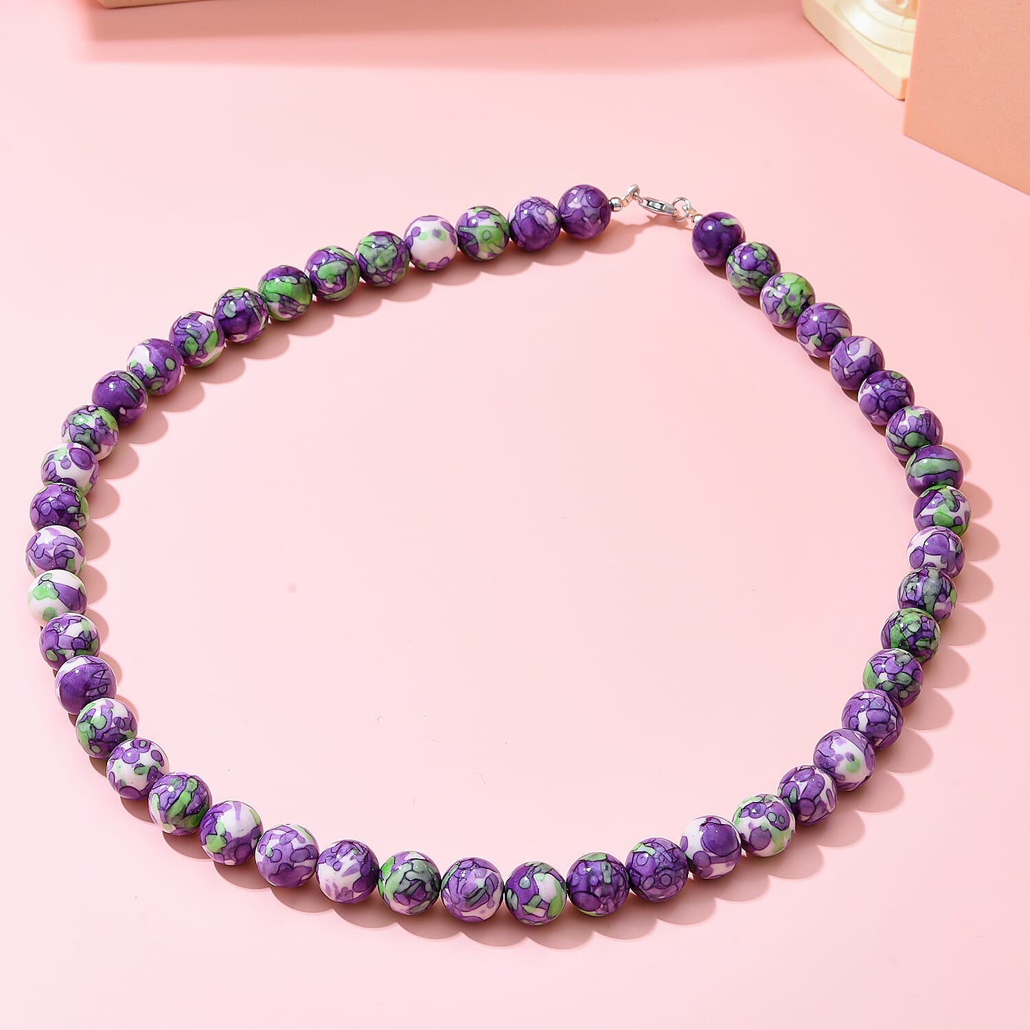 Variscite Beads Necklace (Size - 20) in Rhodium Overlay Sterling Silver 300 Ct.