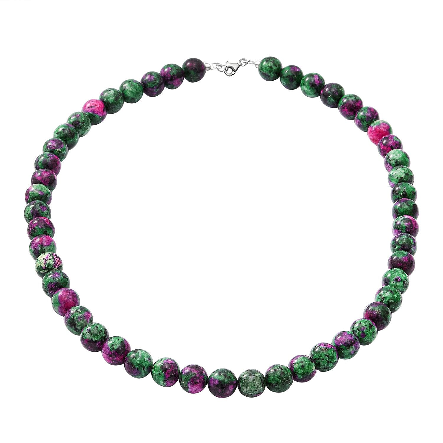 Natural Ruby Zoisite Beads Necklace (Size - 20) With Lobster Clasp in Sterling Silver 250.00 Ct.