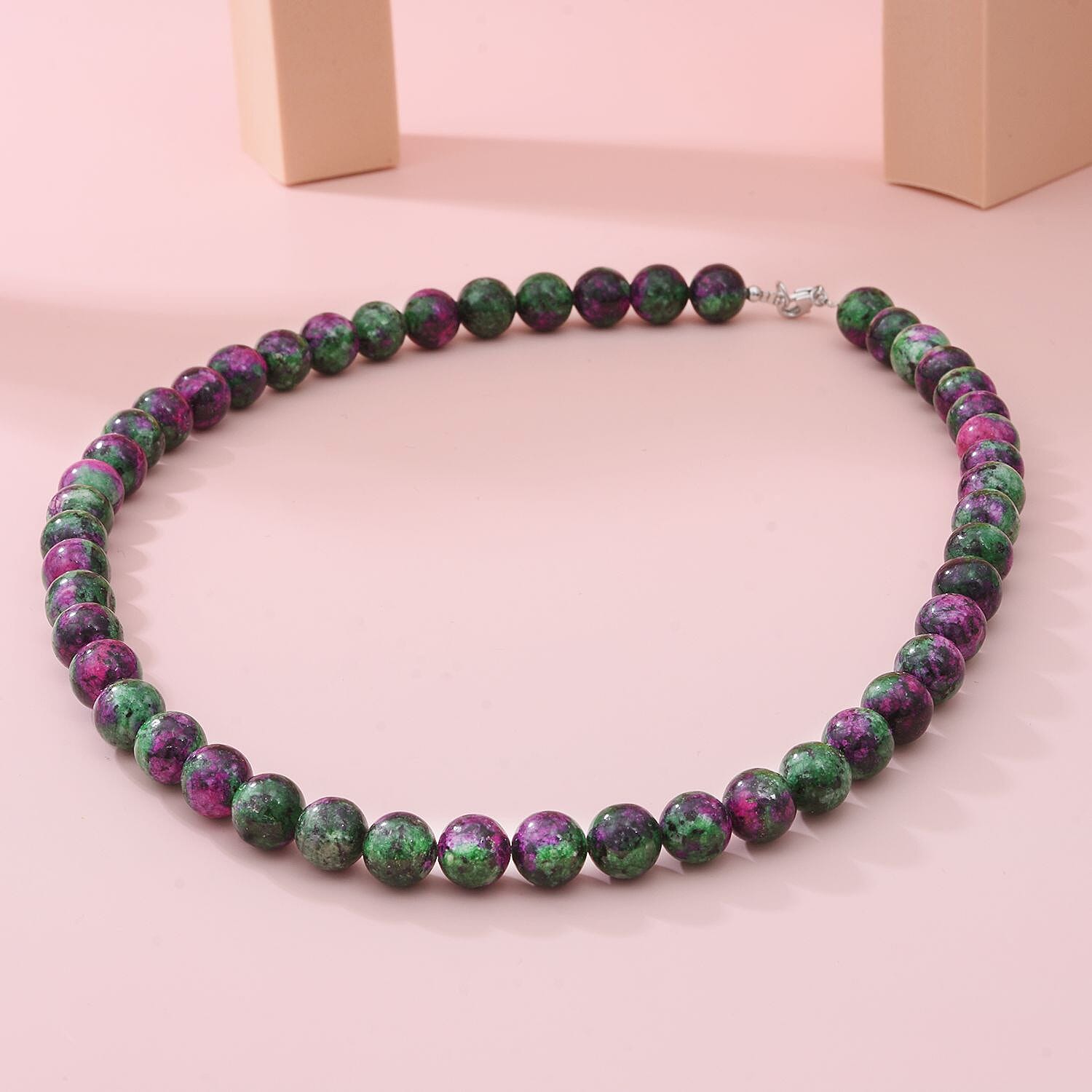 Natural Ruby Zoisite Beads Necklace (Size - 20) With Lobster Clasp in Sterling Silver 250.00 Ct.