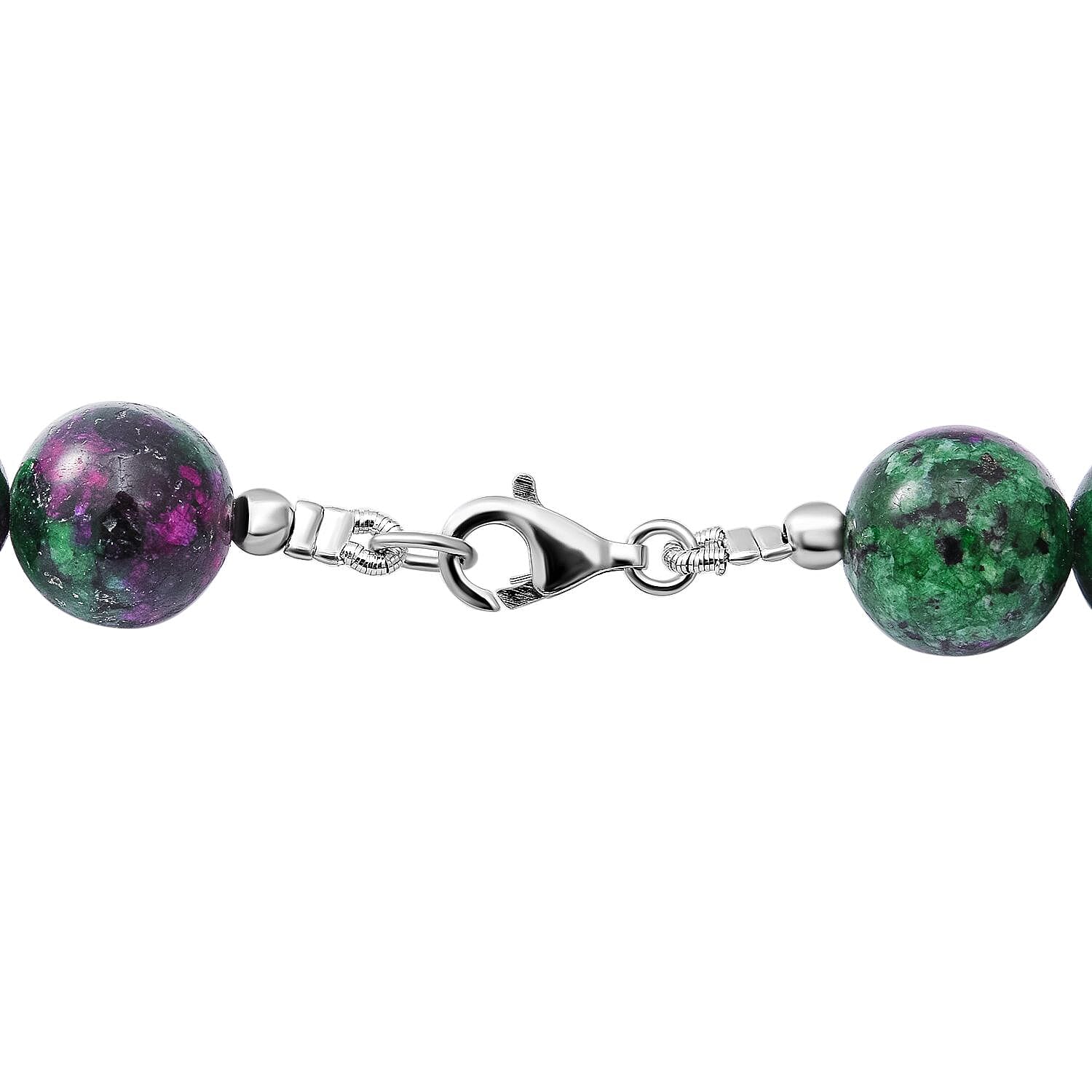 Natural Ruby Zoisite Beads Necklace (Size - 20) With Lobster Clasp in Sterling Silver 250.00 Ct.