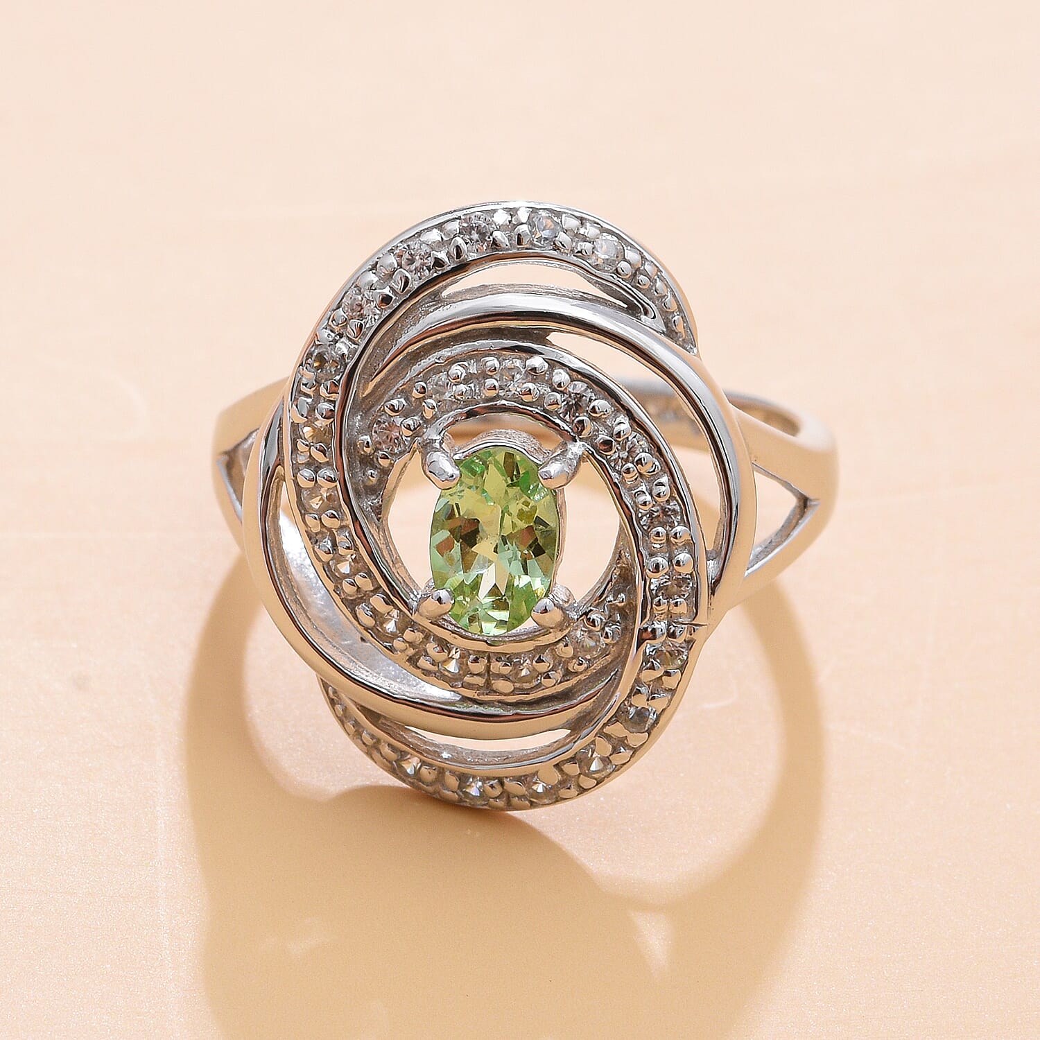 Tsavorite Garnet and Natural Zircon Ring in Platinum Overlay Sterling Silver 1.10 Ct.