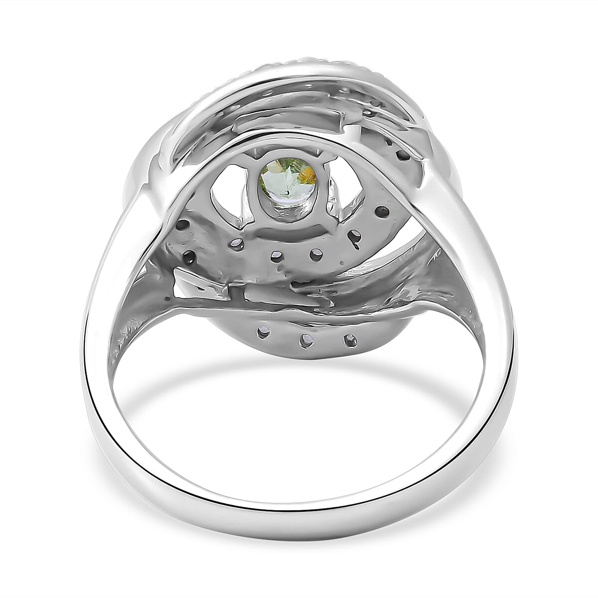 Tsavorite Garnet and Natural Zircon Ring in Platinum Overlay Sterling Silver 1.10 Ct.