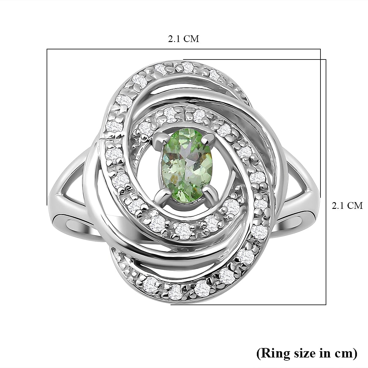 Tsavorite Garnet and Natural Zircon Ring in Platinum Overlay Sterling Silver 1.10 Ct.