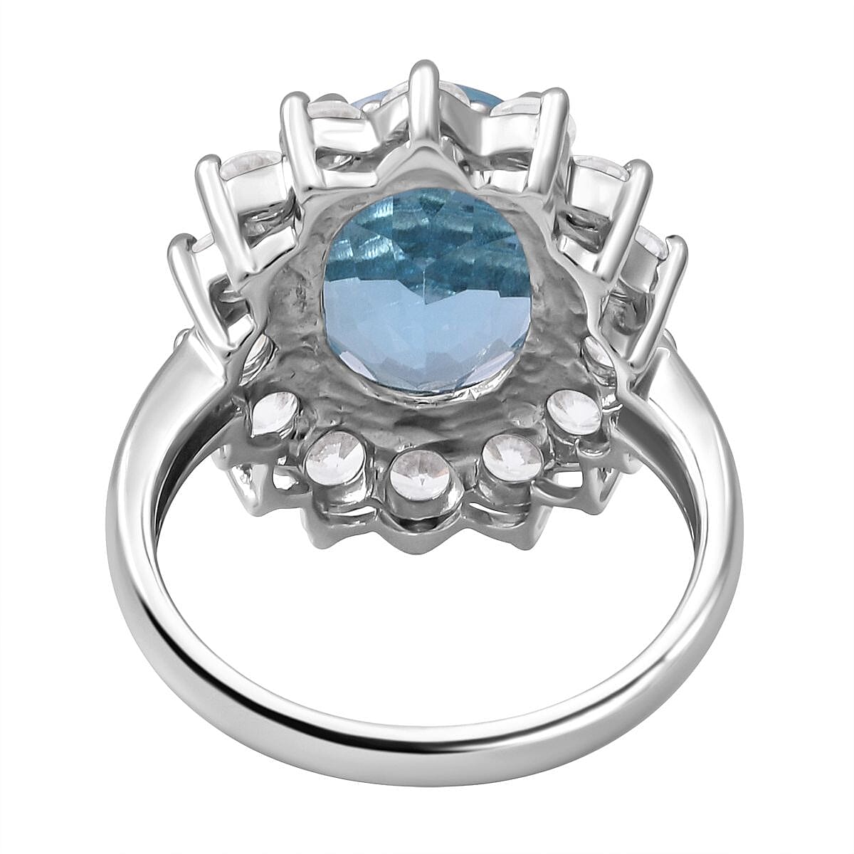 Skyblue Topaz and Natural Cambodian Zircon Ring in Platinum Overlay Sterling Silver 9.25 Ct.