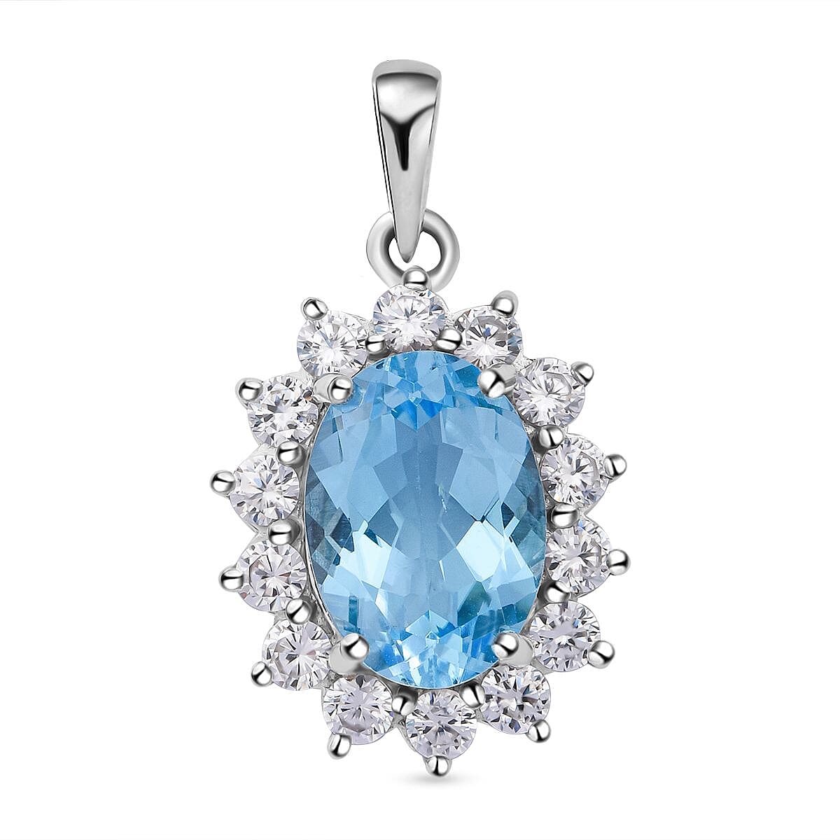 Skyblue Topaz and Natural Cambodian Zircon Pendant in Platinum Overlay Sterling Silver 9.25 Ct.