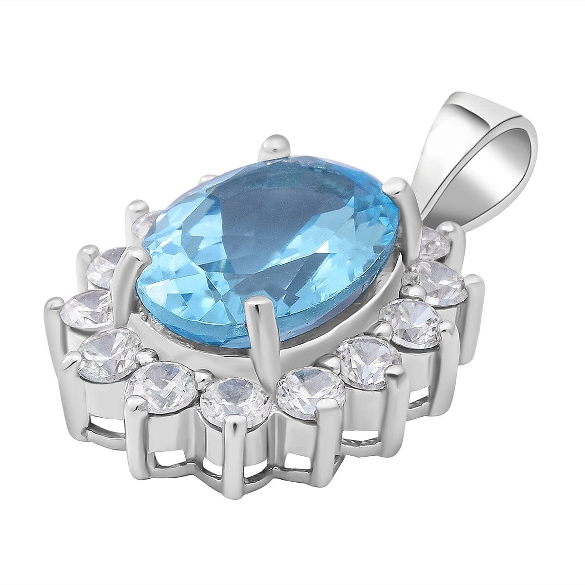 Skyblue Topaz and Natural Cambodian Zircon Pendant in Platinum Overlay Sterling Silver 9.25 Ct.