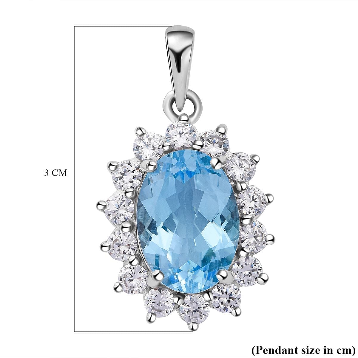 Skyblue Topaz and Natural Cambodian Zircon Pendant in Platinum Overlay Sterling Silver 9.25 Ct.