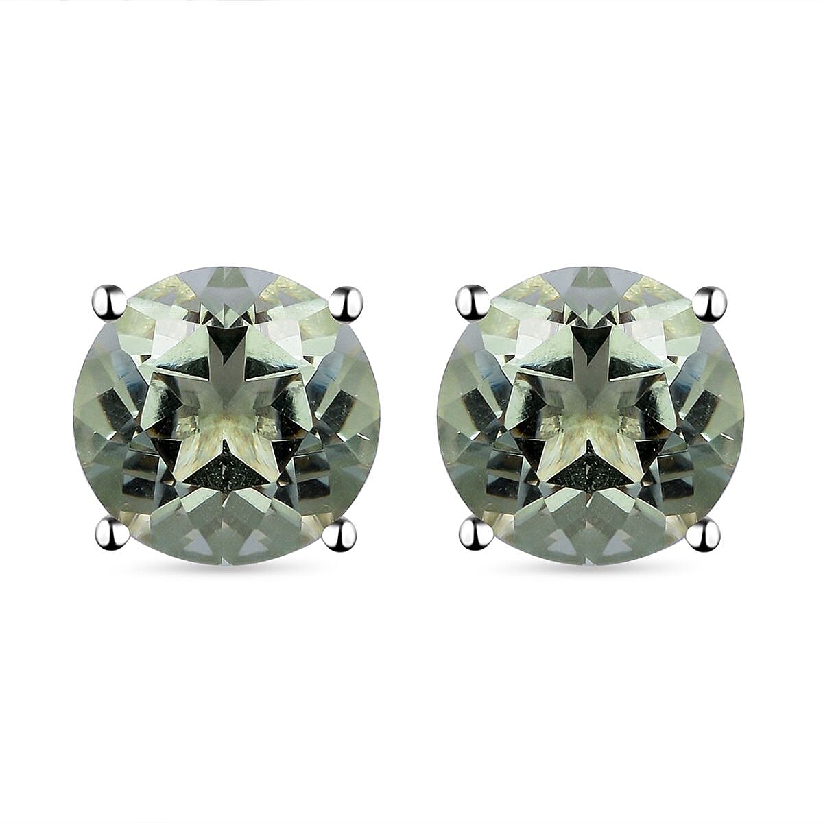 Prasiolite Stud Earrings (With Push Back) in Platinum Overlay Sterling Silver 5.00 Ct.
