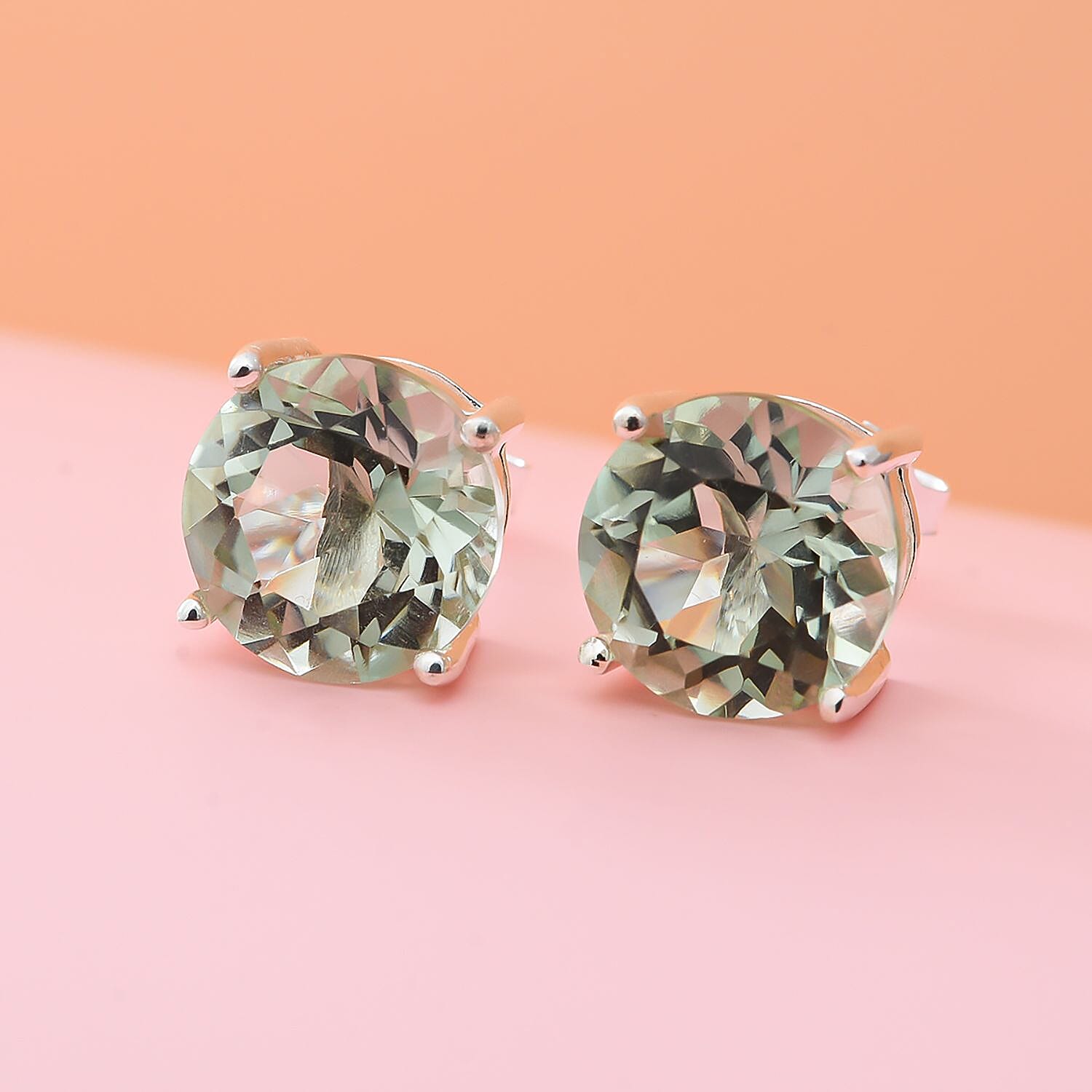Prasiolite Stud Earrings (With Push Back) in Platinum Overlay Sterling Silver 5.00 Ct.