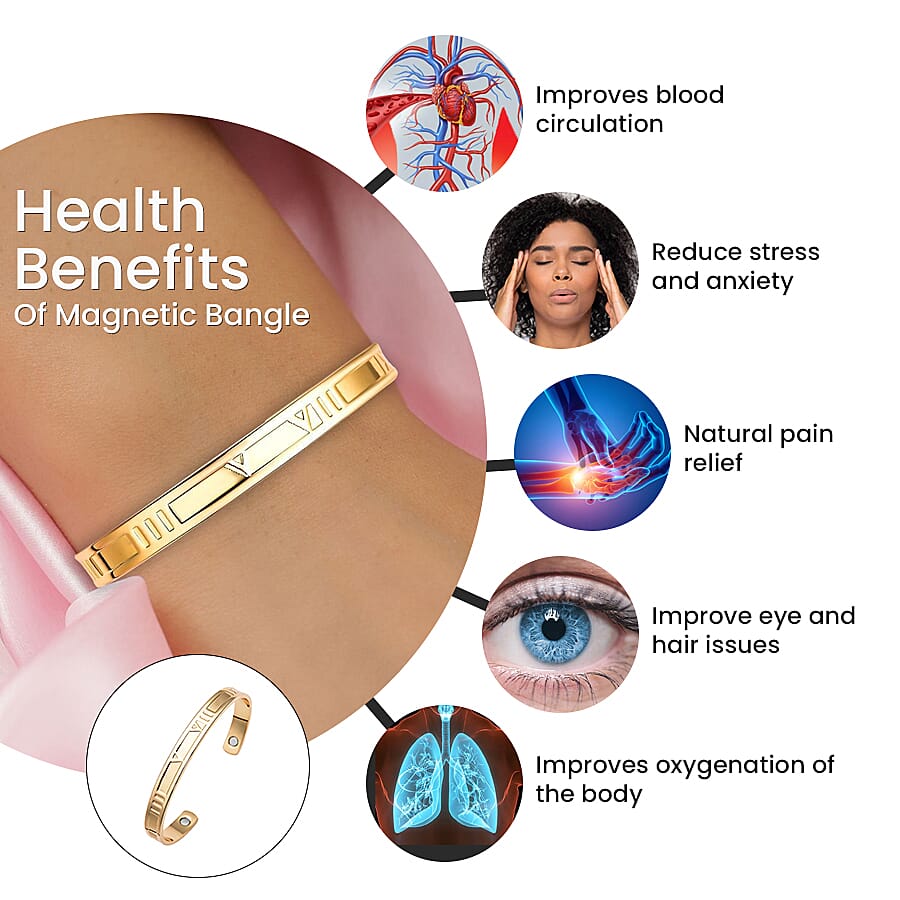 Magnetic Numeric Bangle (Size-7.25) in Yellow Gold Tone