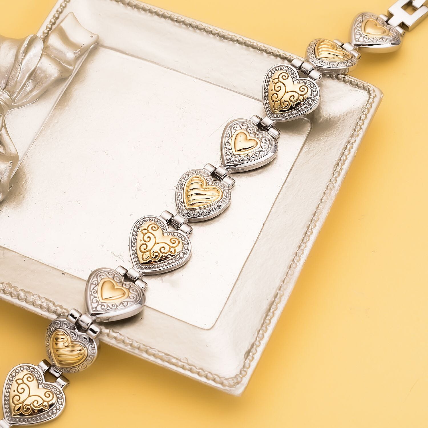 Heart Magnetic Bracelet (Size - 7.25) in Yellow and White Tone