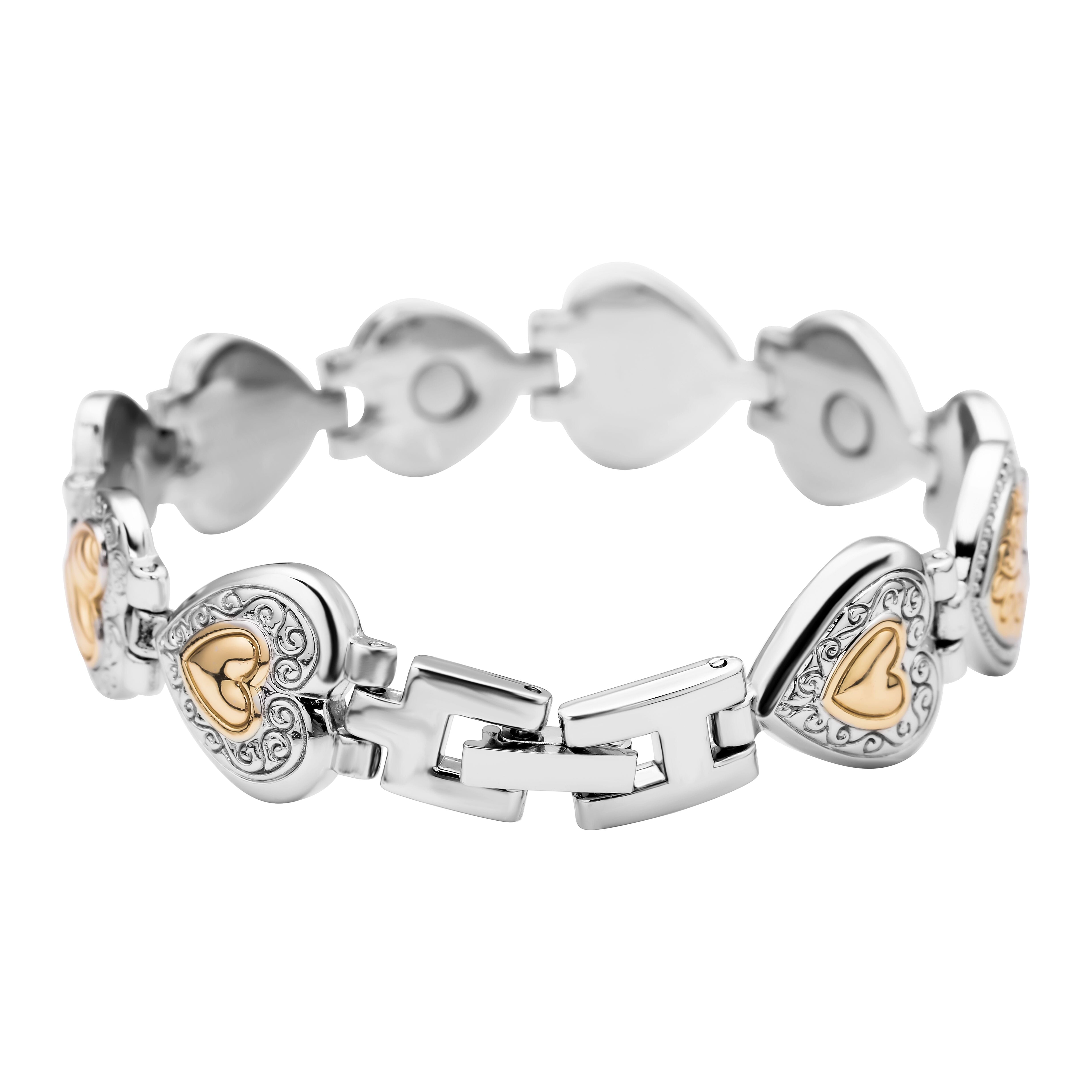 Heart Magnetic Bracelet (Size - 7.25) in Yellow and White Tone