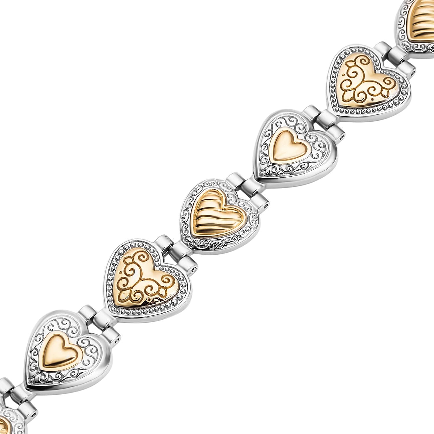 Heart Magnetic Bracelet (Size - 7.25) in Yellow and White Tone