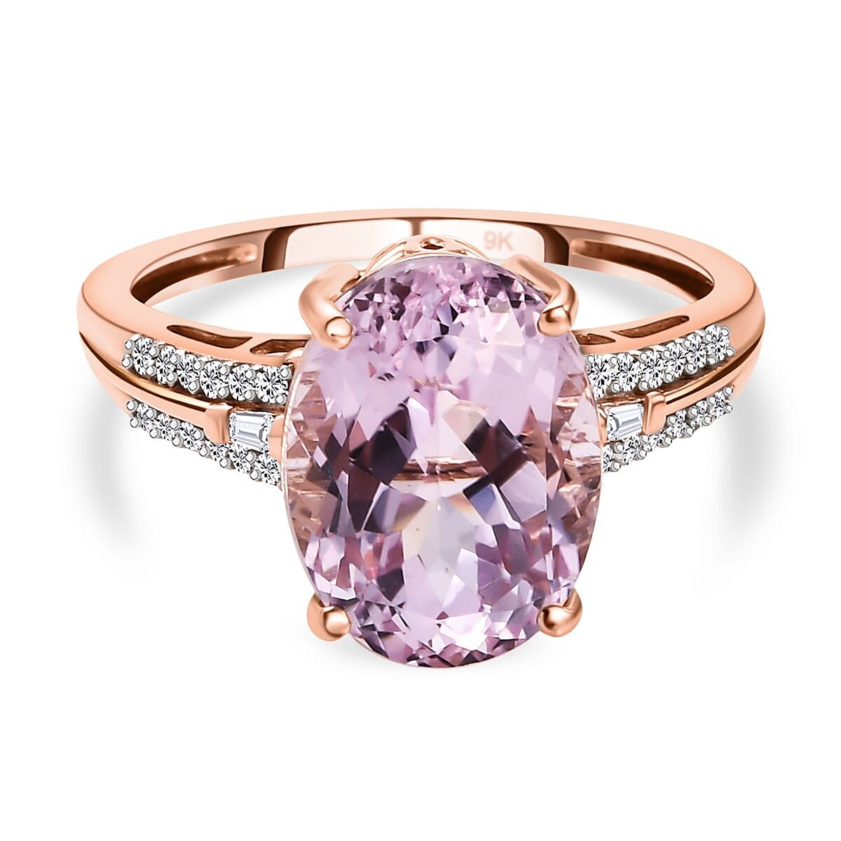 9K Rose Gold Kunzite and Diamond Ring 5.35 Ct.
