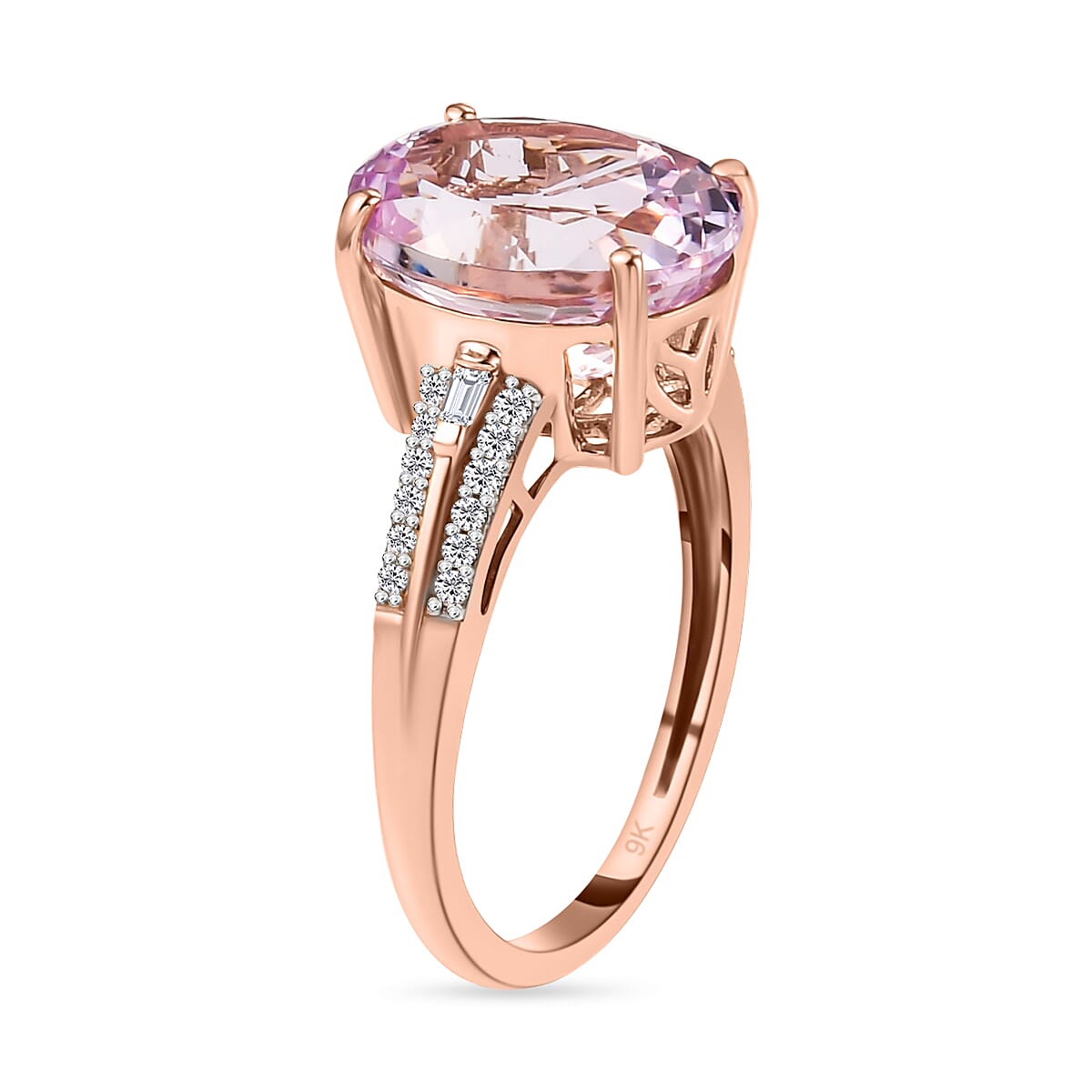 9K Rose Gold Kunzite and Diamond Ring 5.35 Ct.