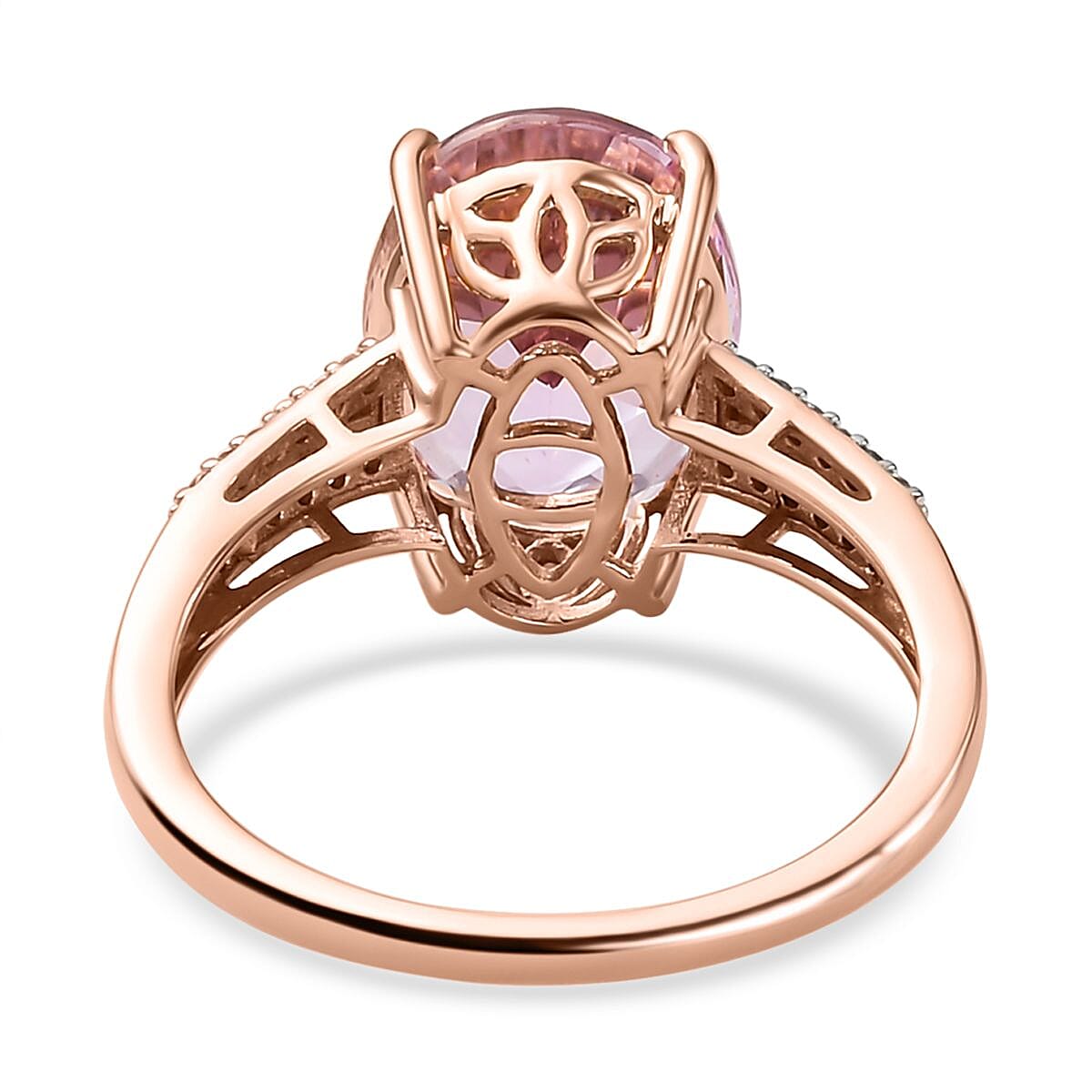 9K Rose Gold Kunzite and Diamond Ring 5.35 Ct.